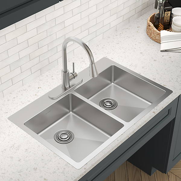 ECTSRAD332260 Elkay Equal Double Bowl Dual Mount ADA Sink 18 Gauge