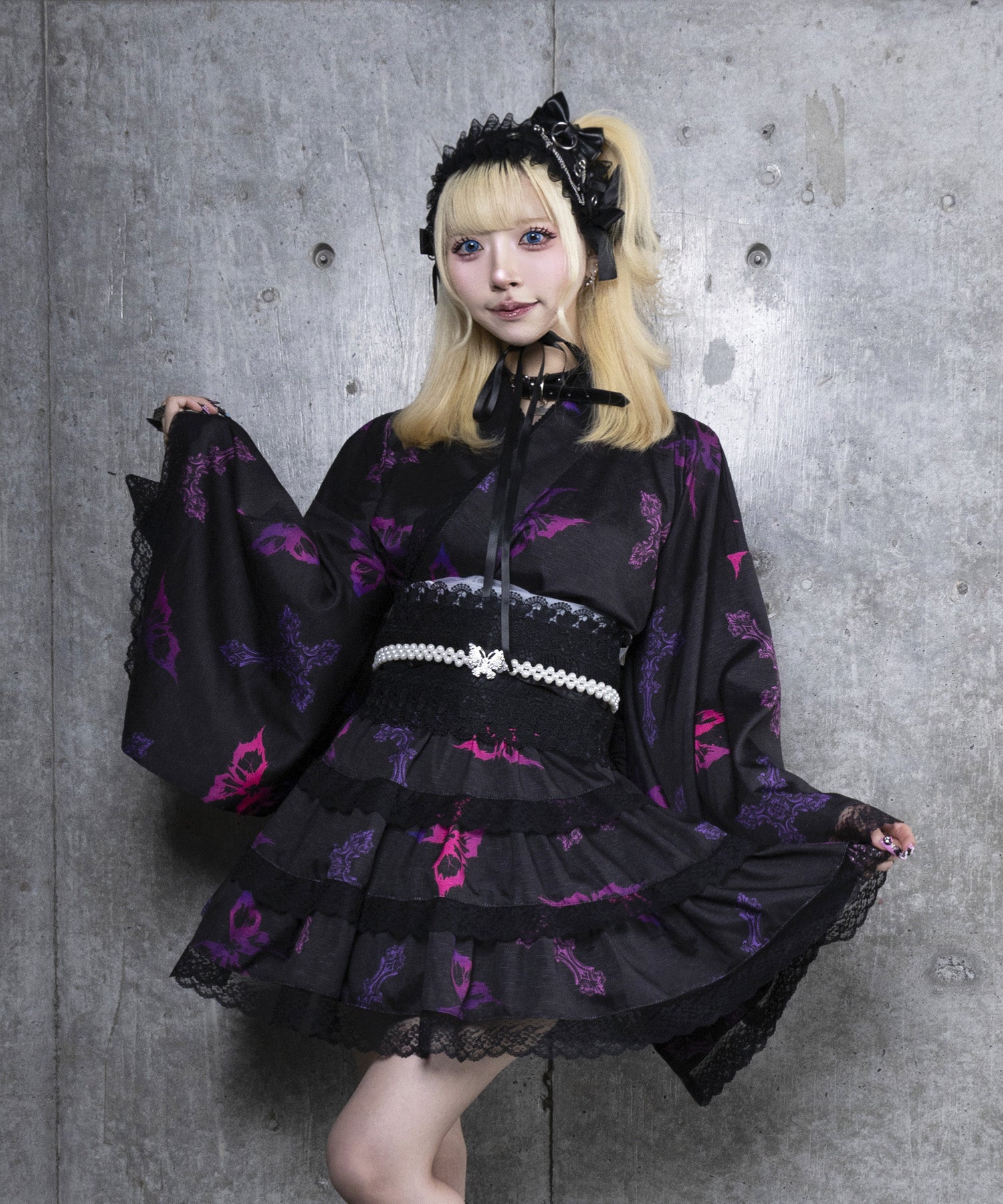 クロス蝶々総柄浴衣ワンピース＋帯セット– A AM STUDIO