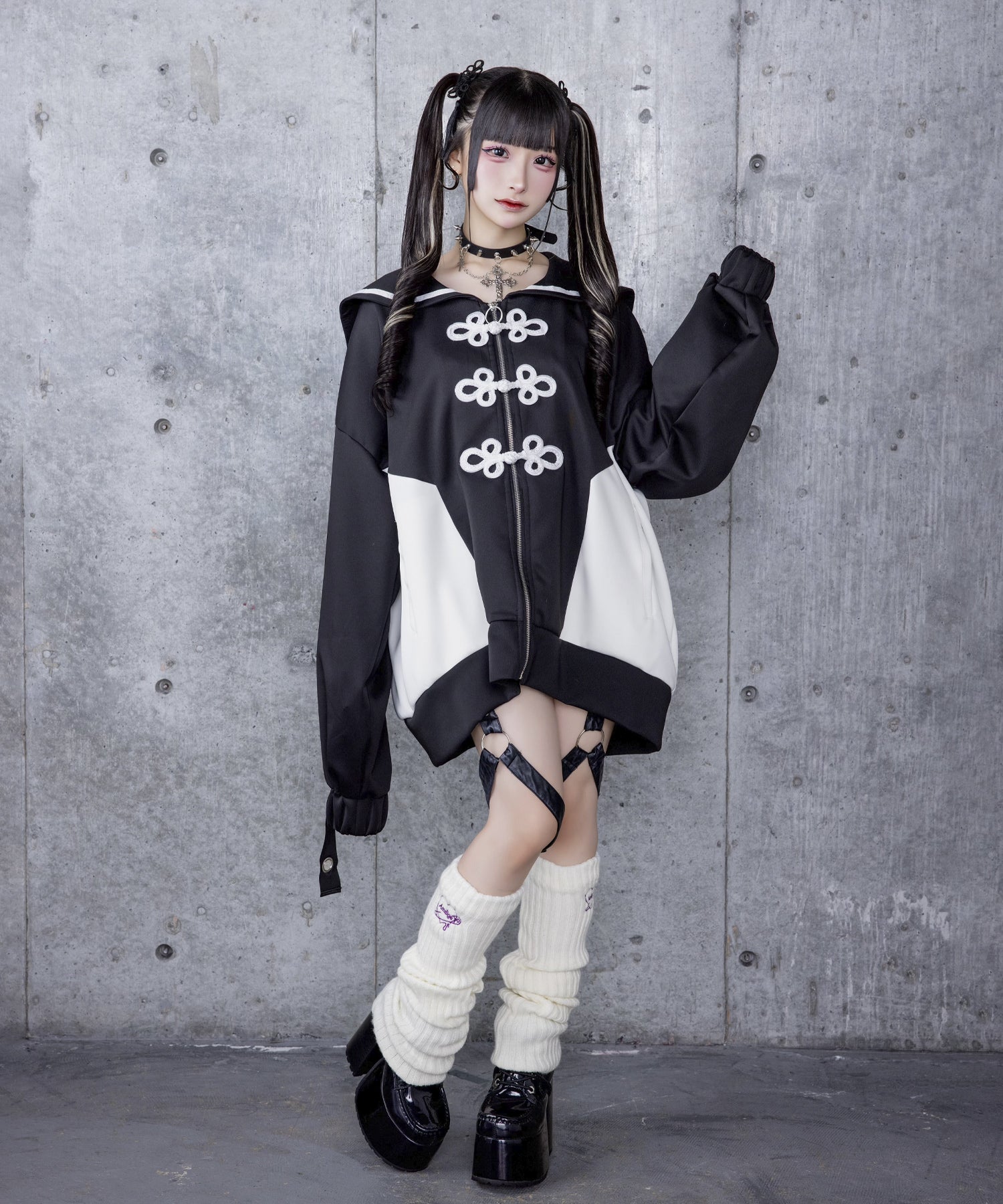 チャイナボタン付き配色セーラーZIPパーカー– A AM STUDIO