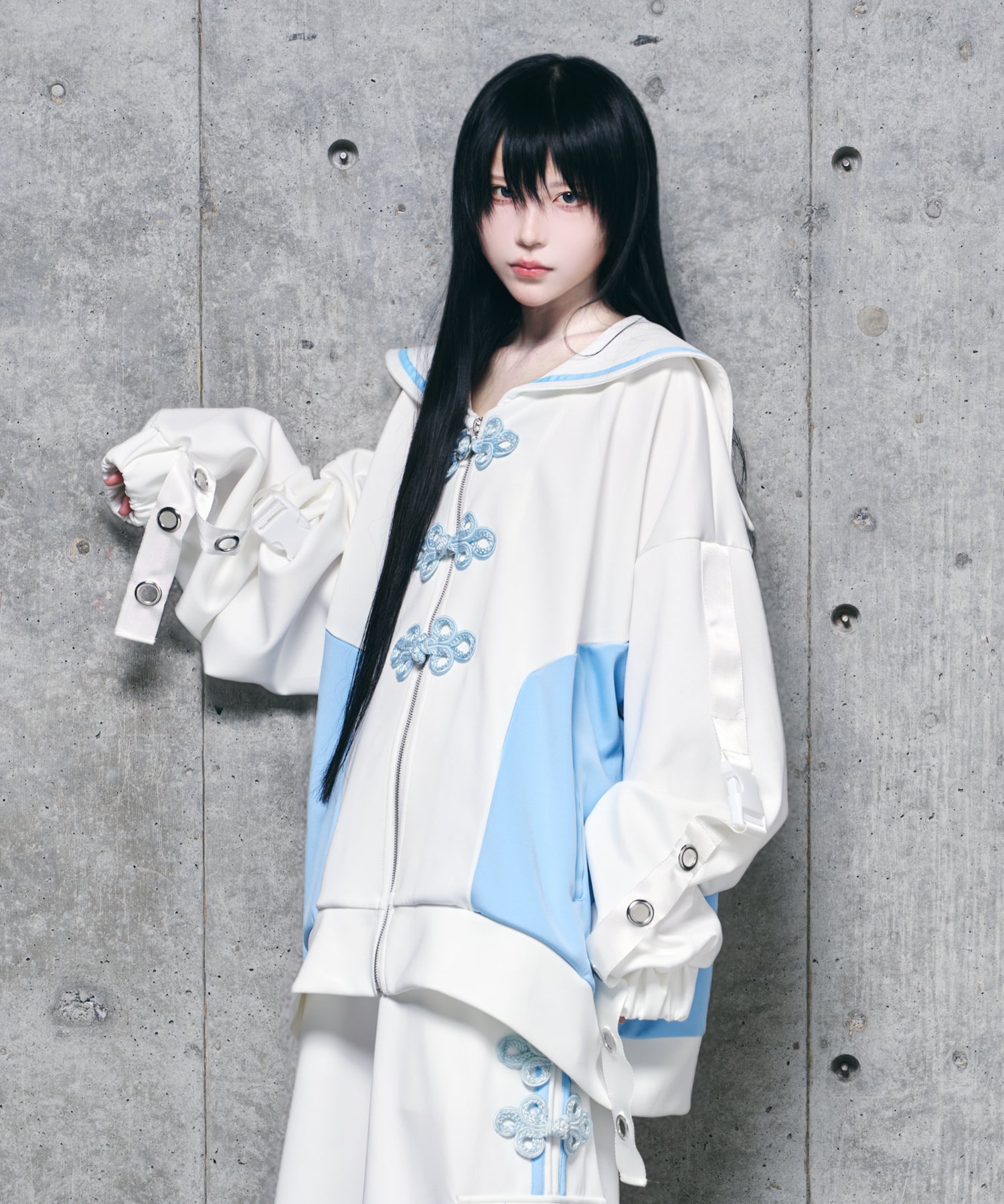 チャイナボタン付き配色セーラーZIPパーカー– A AM STUDIO