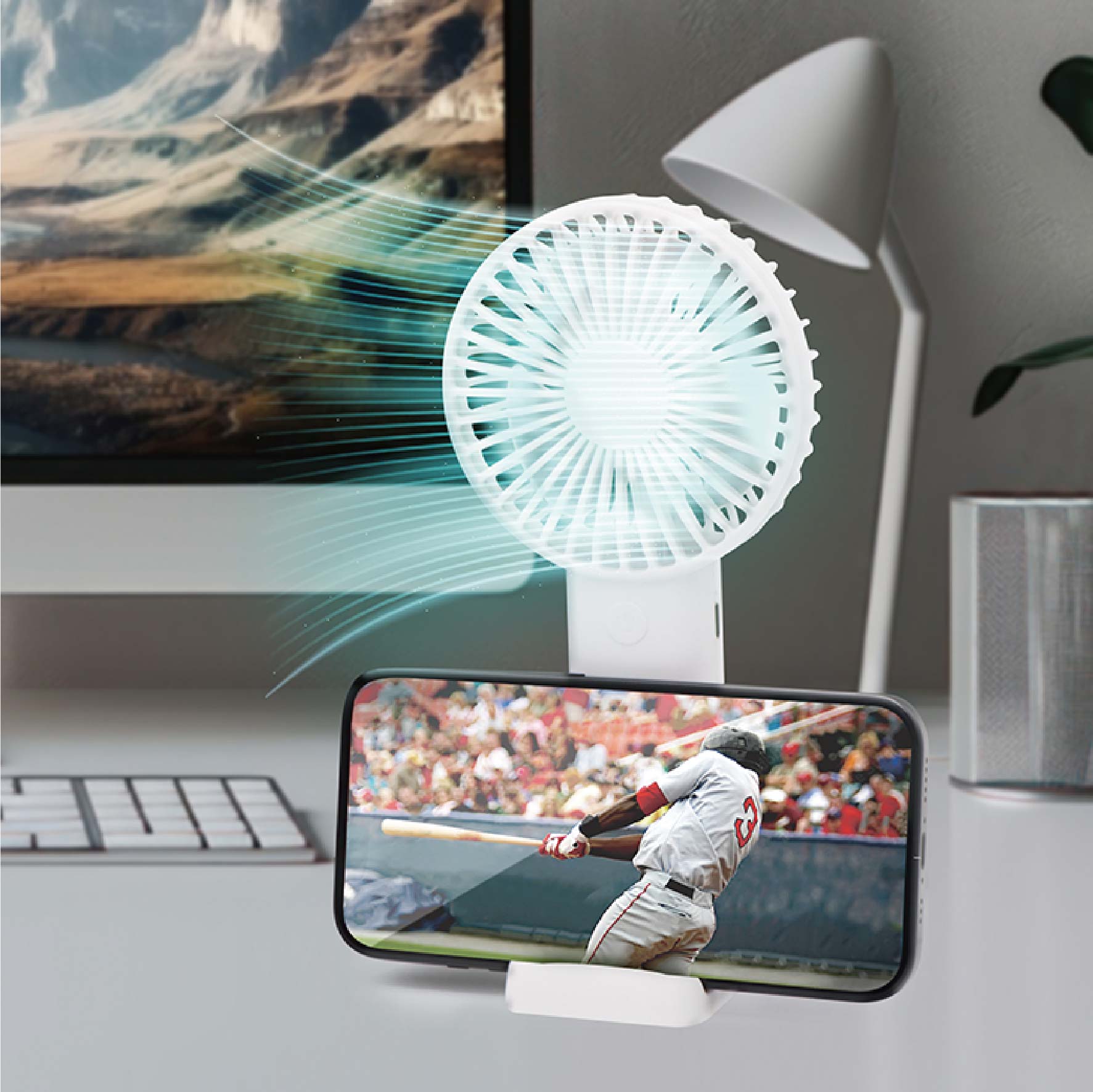 USB充電式スタンド付きファン ポータブリーズ – 株式会社アクセル