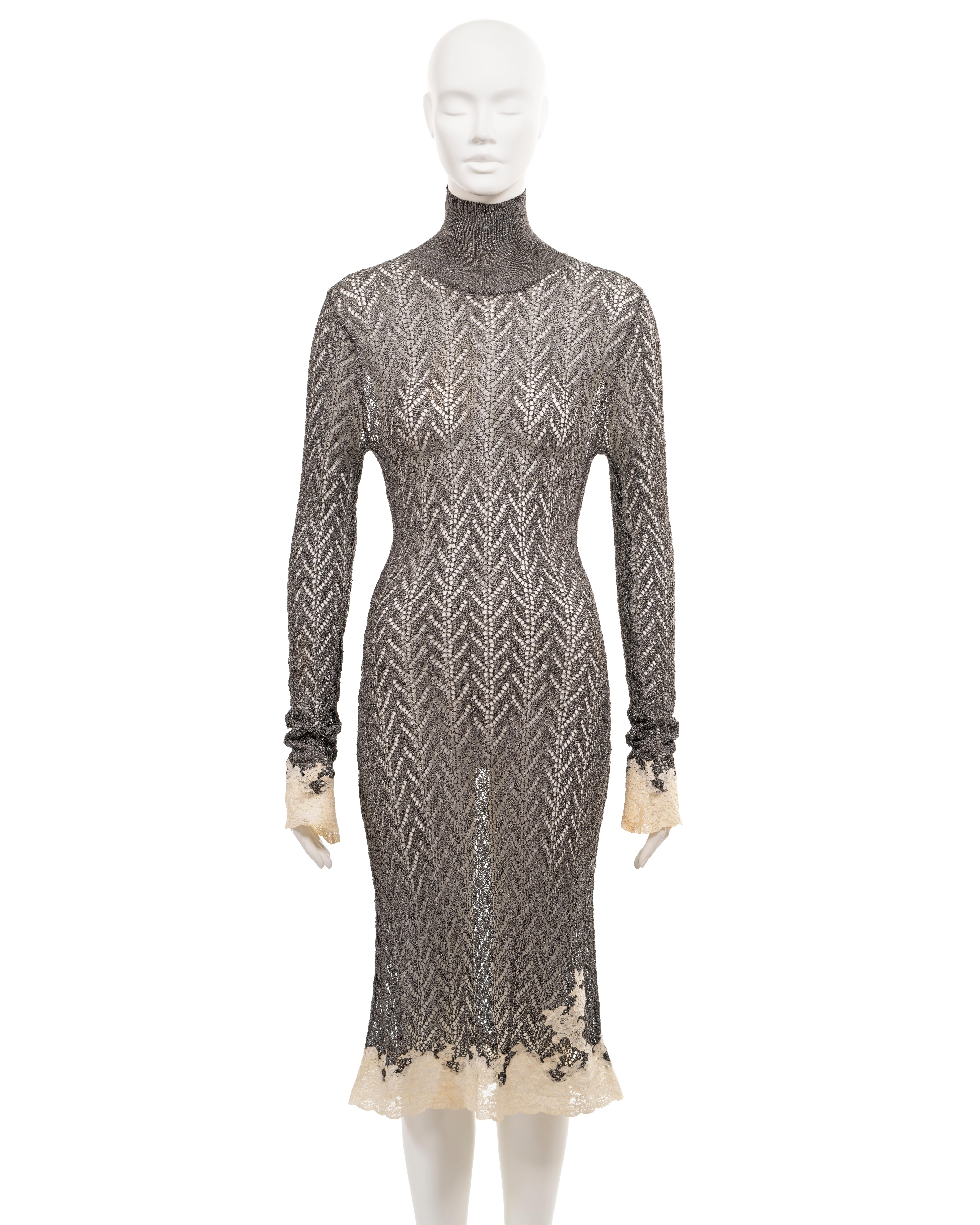 Christian Dior by John Galliano silver open-knit dress with lace