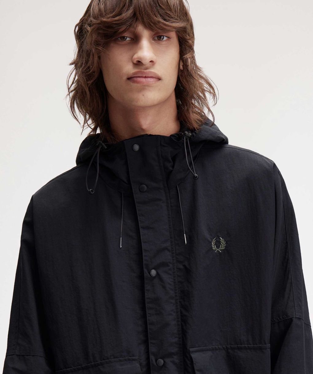 Fred Perry Black Cropped Ripstop Parka