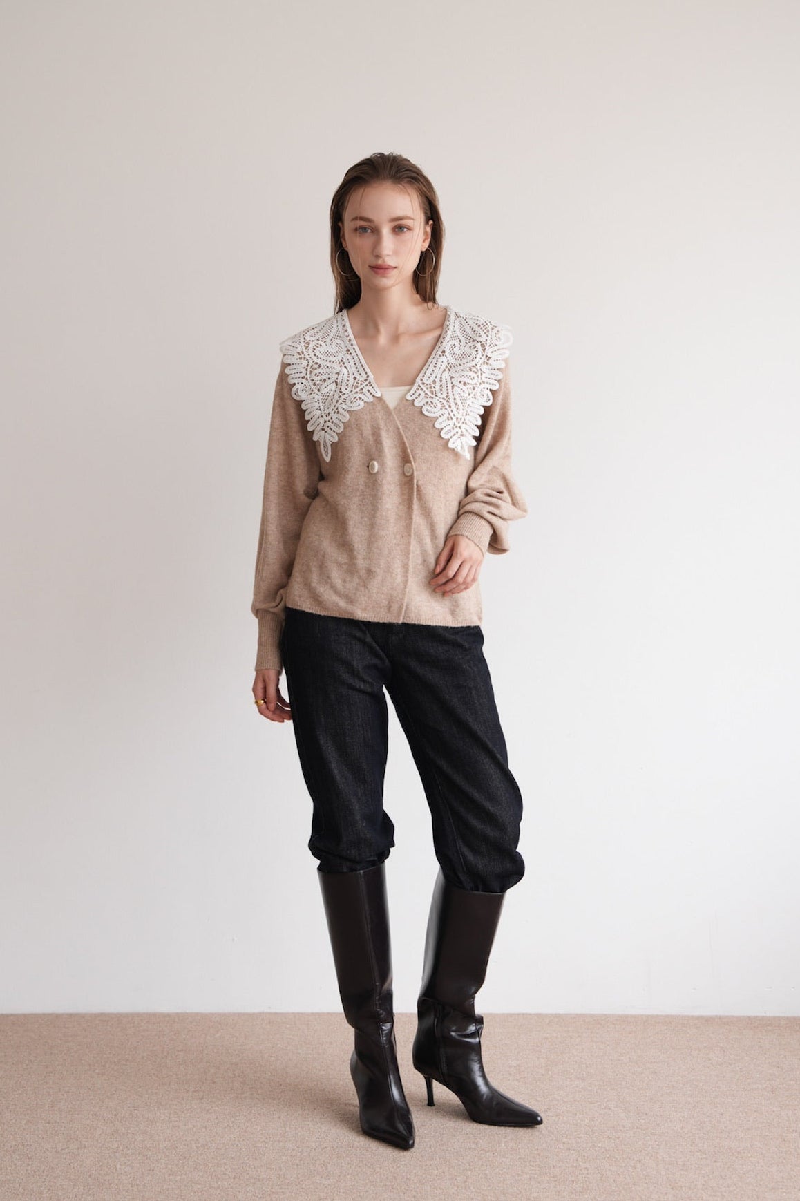 lace collar knit cardigan – Acka online store