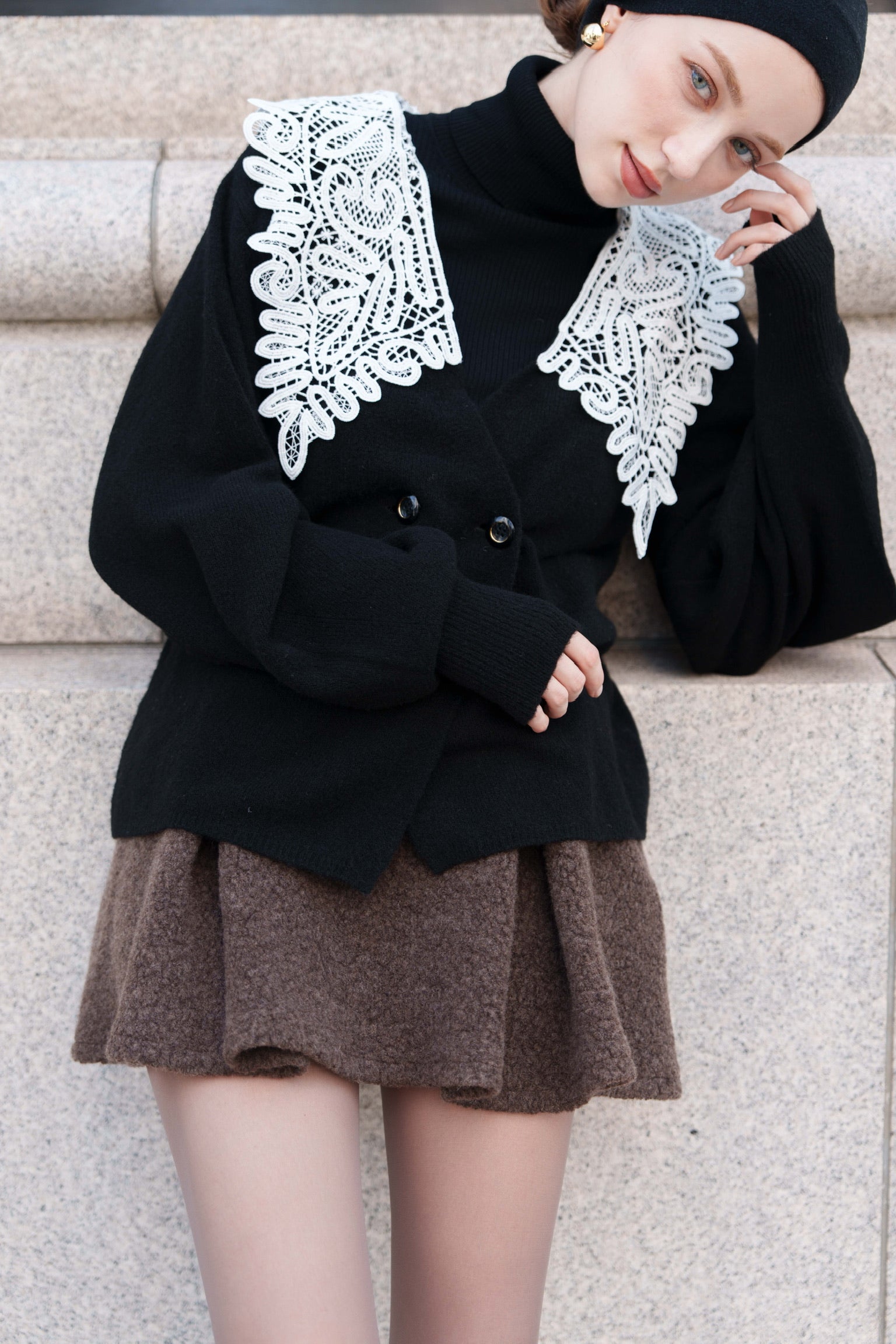 lace collar knit cardigan – Acka online store