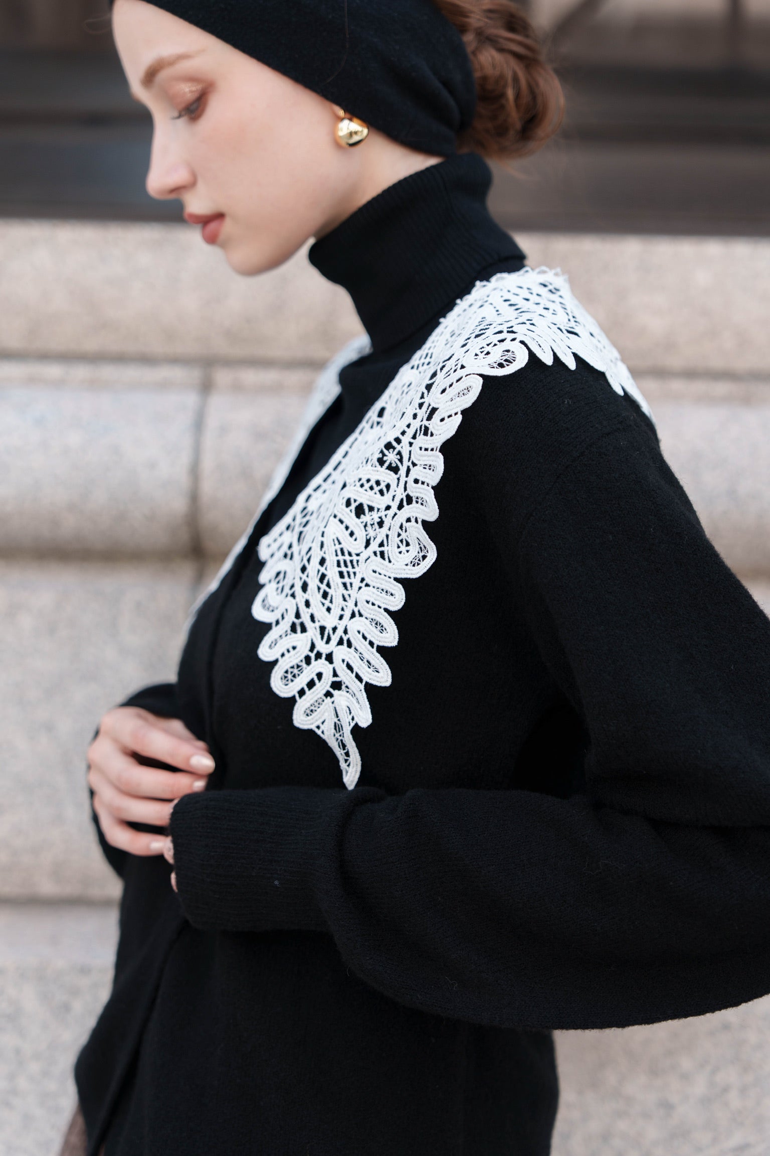 lace collar knit cardigan – Acka online store
