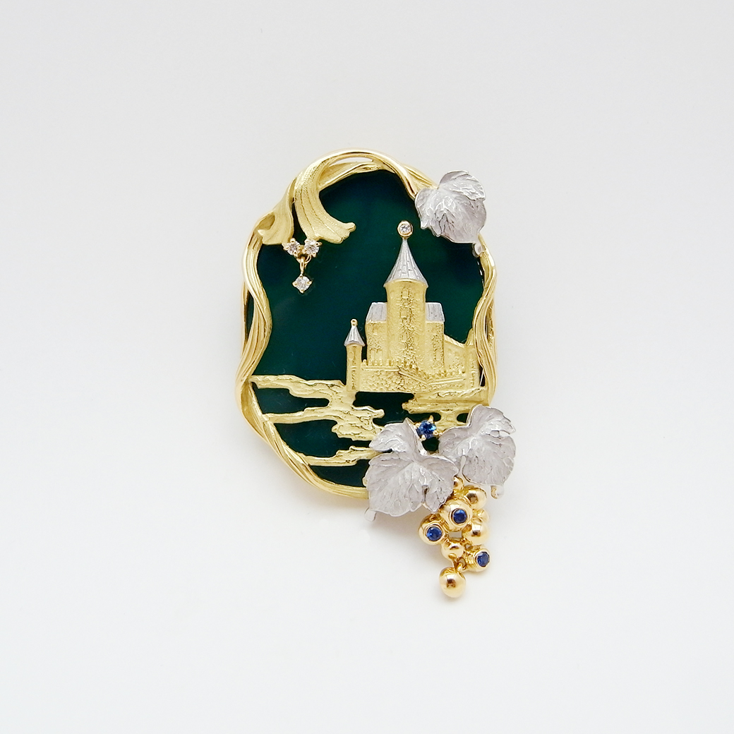 石川暢子 As Time カルセドニー サファイア ダイヤモンド ブローチ