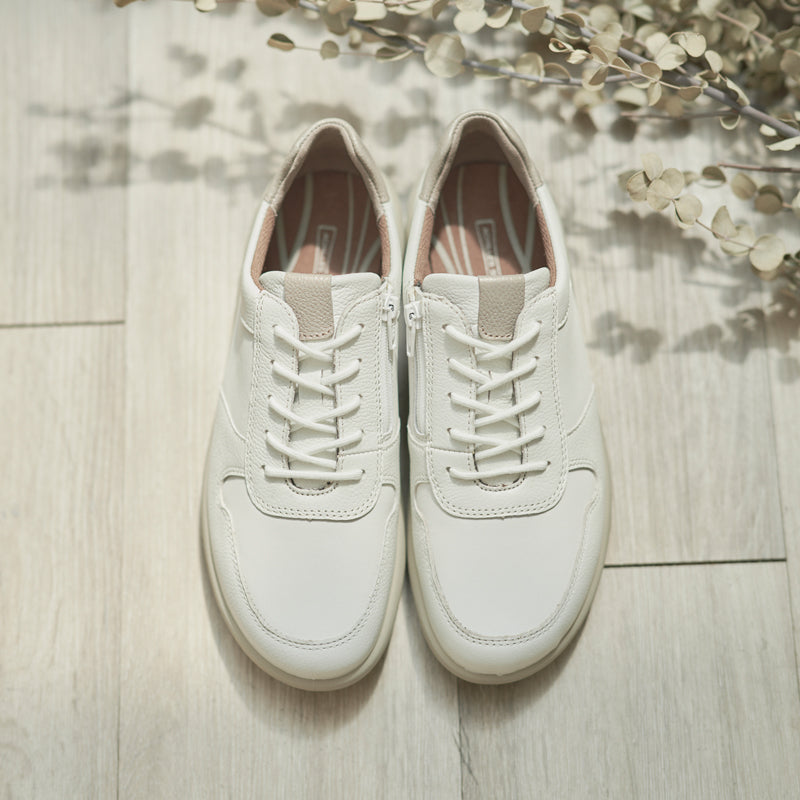 アキレス・ソルボ C 528 白｜牛革3E ファスナー付きシューズ｜撥水