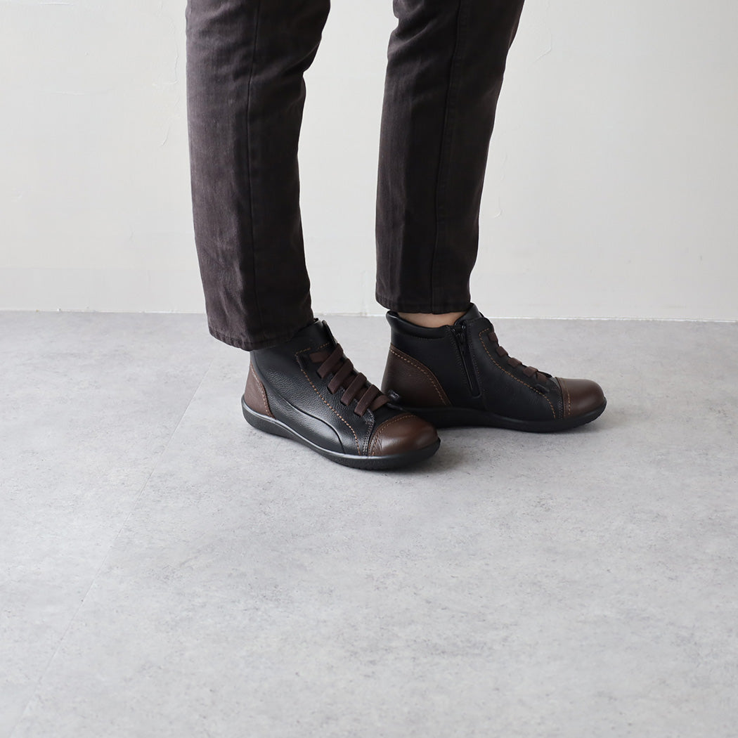 アキレス・ソルボ C 535 黒/コーヒー｜牛革3Eゴム紐ショートブーツ｜撥水