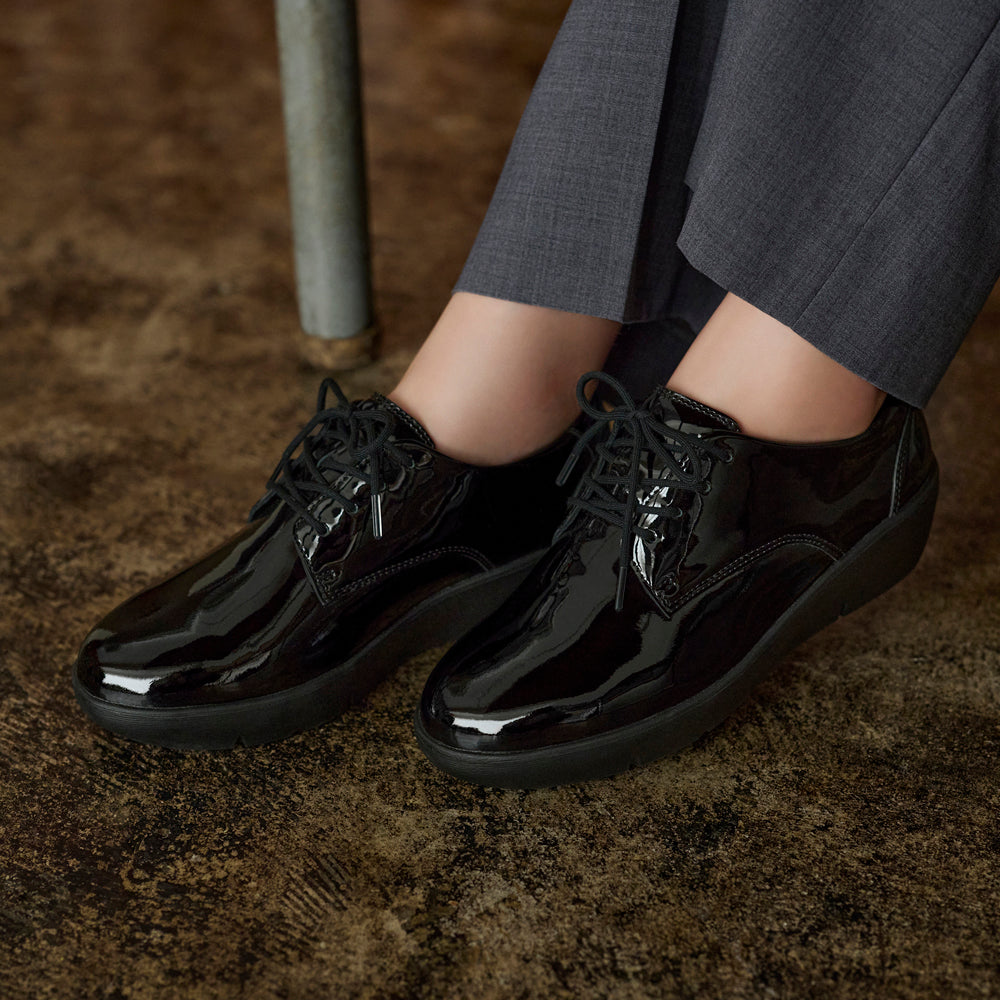 アキレス・ソルボ H 591 エナメル/黒｜牛革3E厚底シューズ｜エナメル