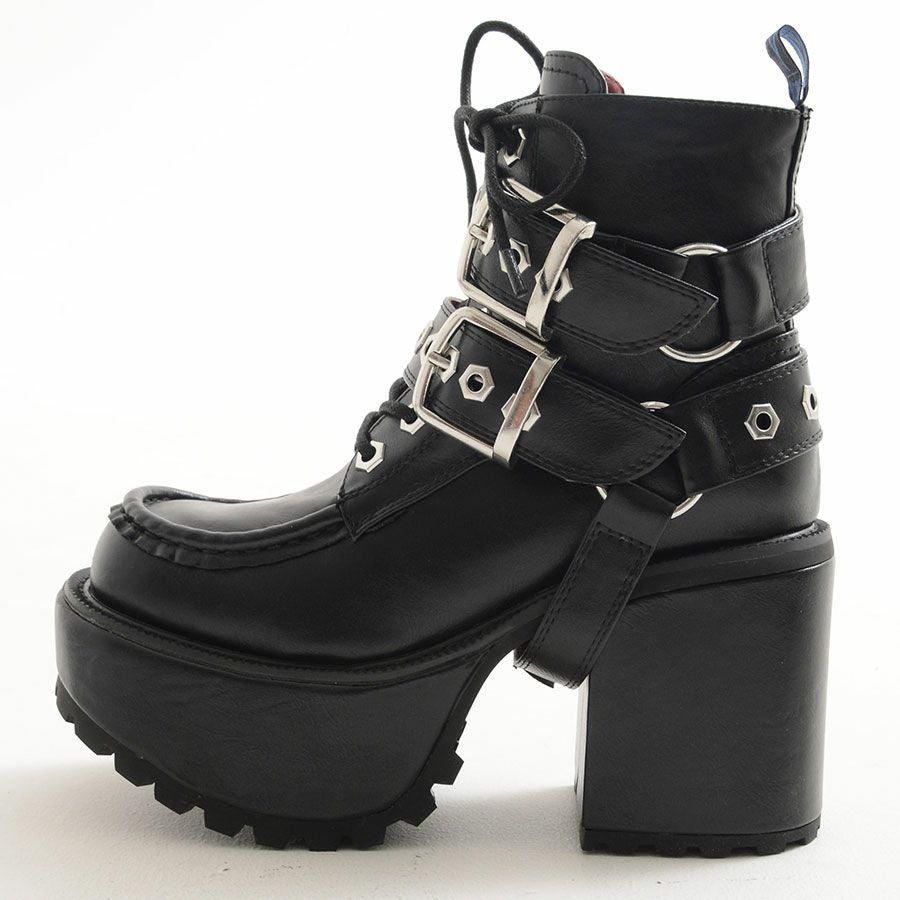 YOSUKE【ヨースケ】レディースベルトレースアップ厚底ブーツ/全1色