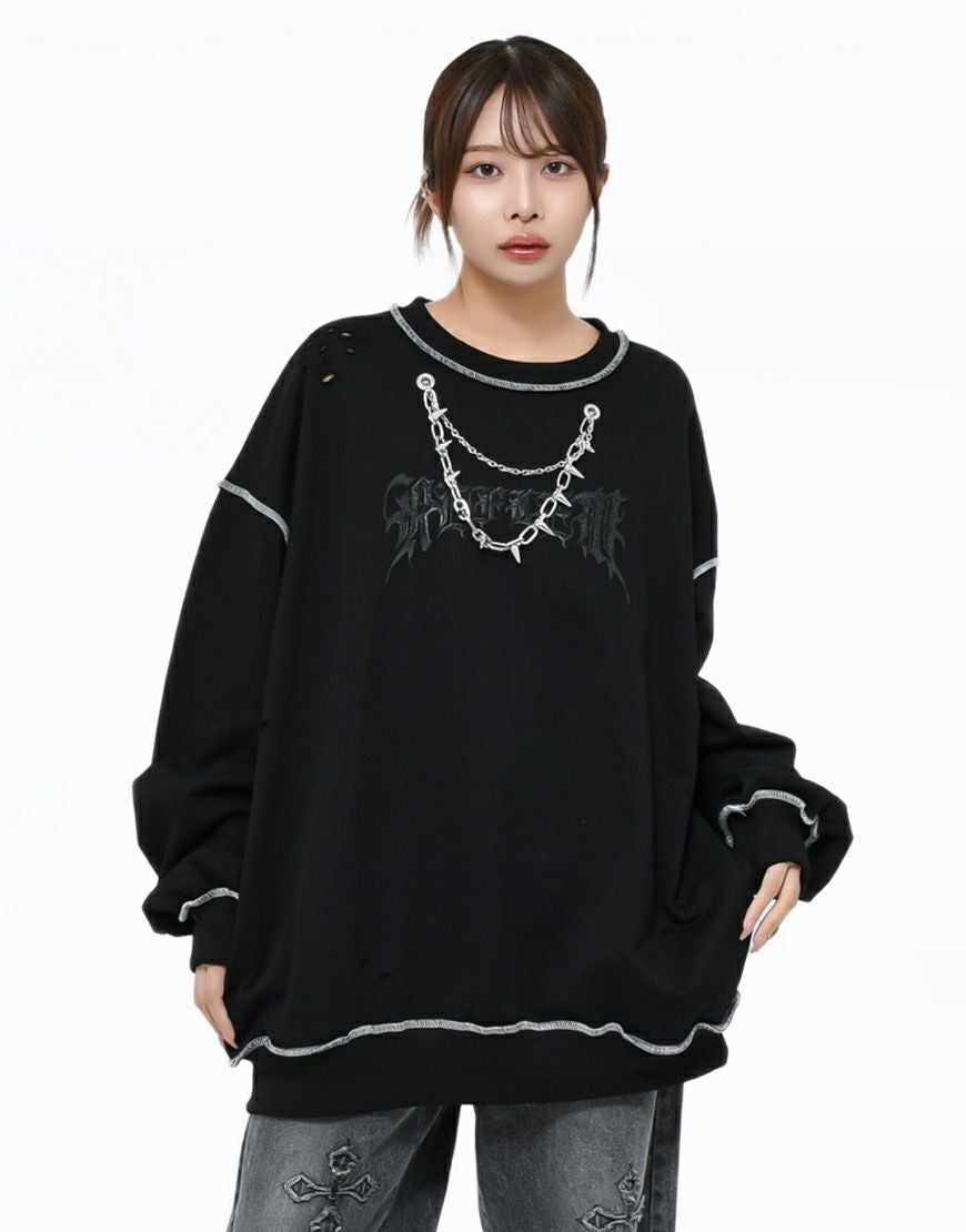 REFLEM【レフレム】チェーン付きクロックブリントスウェットトレーナー