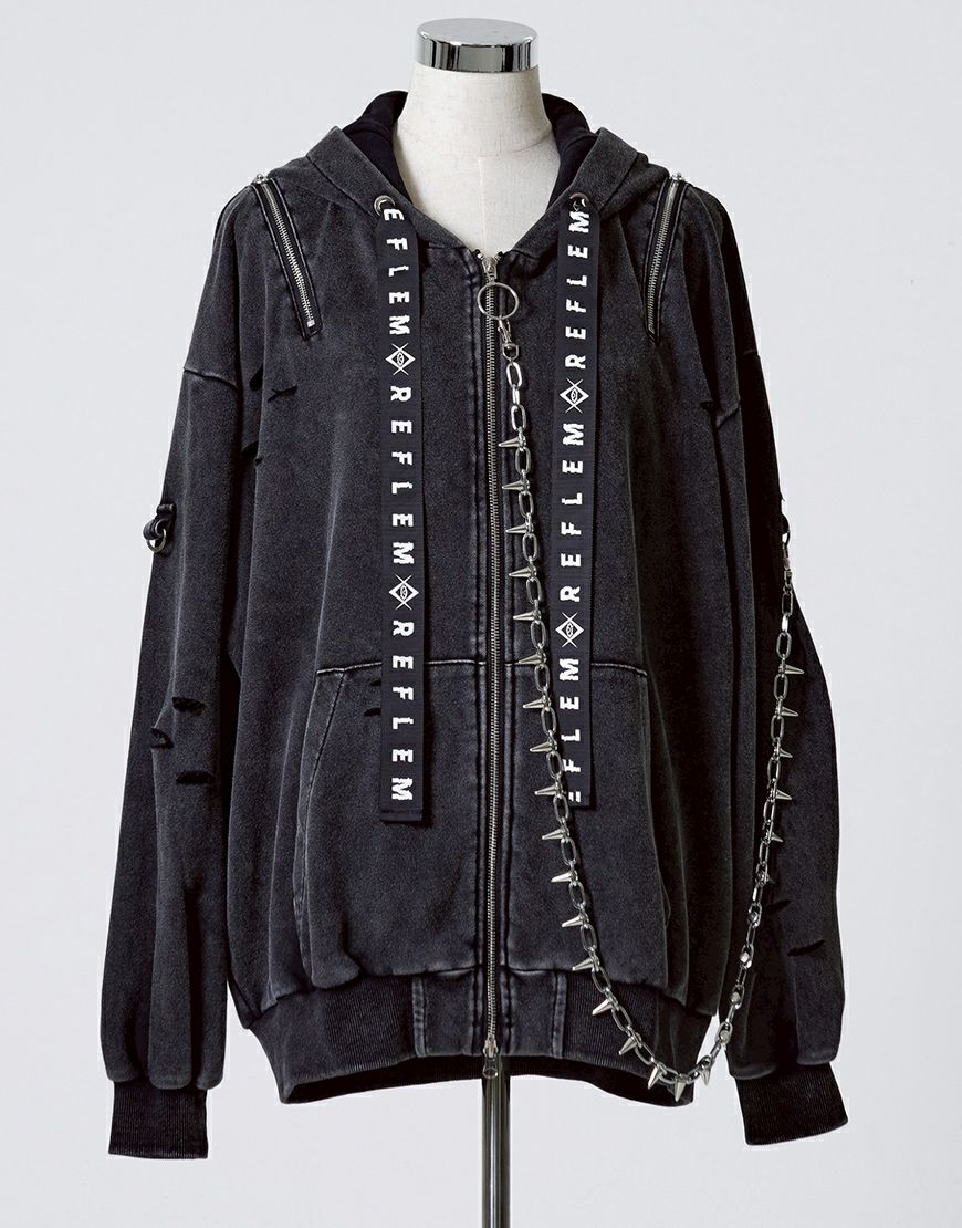 REFLEM【レフレム】チェーン付きブロークンうさ耳長袖ジップアップ