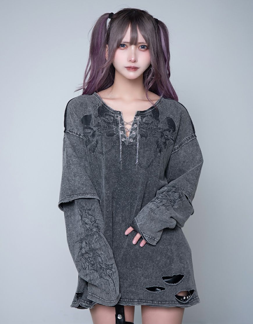 DimMoire【ディムモアール】おすましレース襟トップス/Black×White