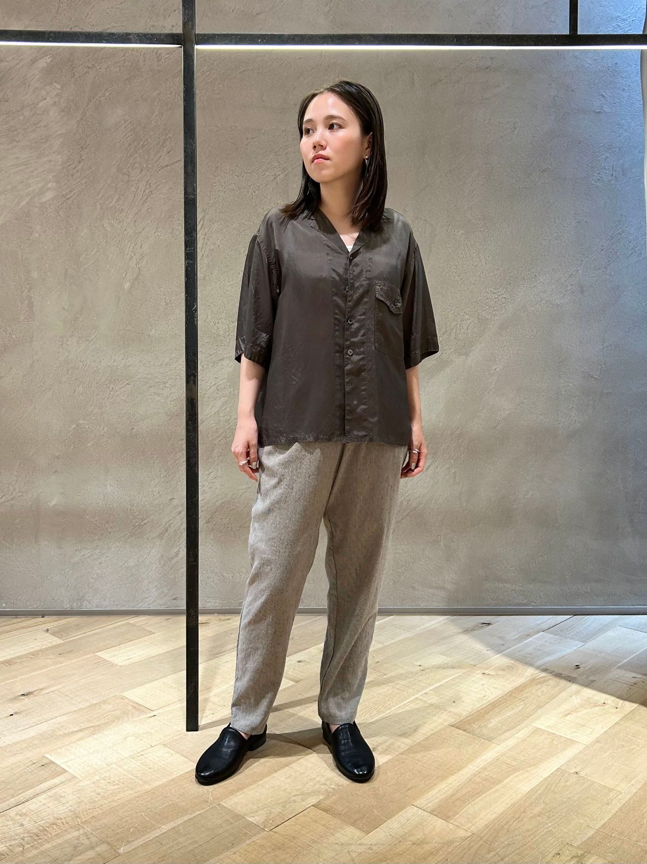 パドカレ pas de calais △∵コットンリネン バンドカラーシャツ