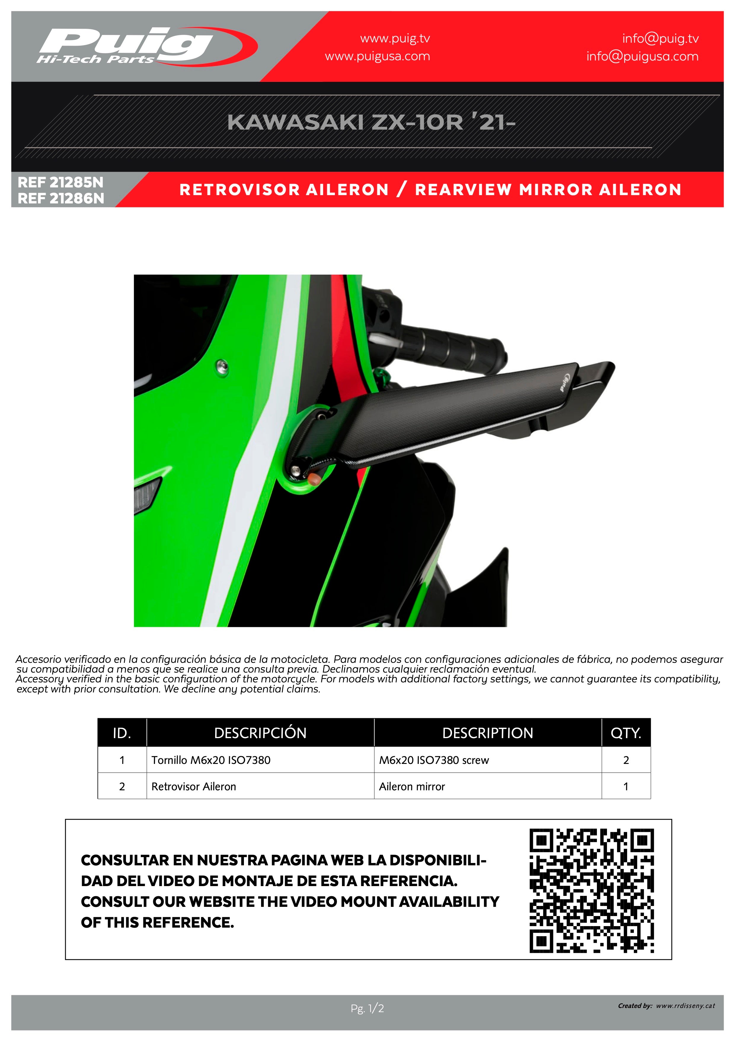 Puig Rearview Black Mirror Aileron Set Kawasaki Ninja 400 2018