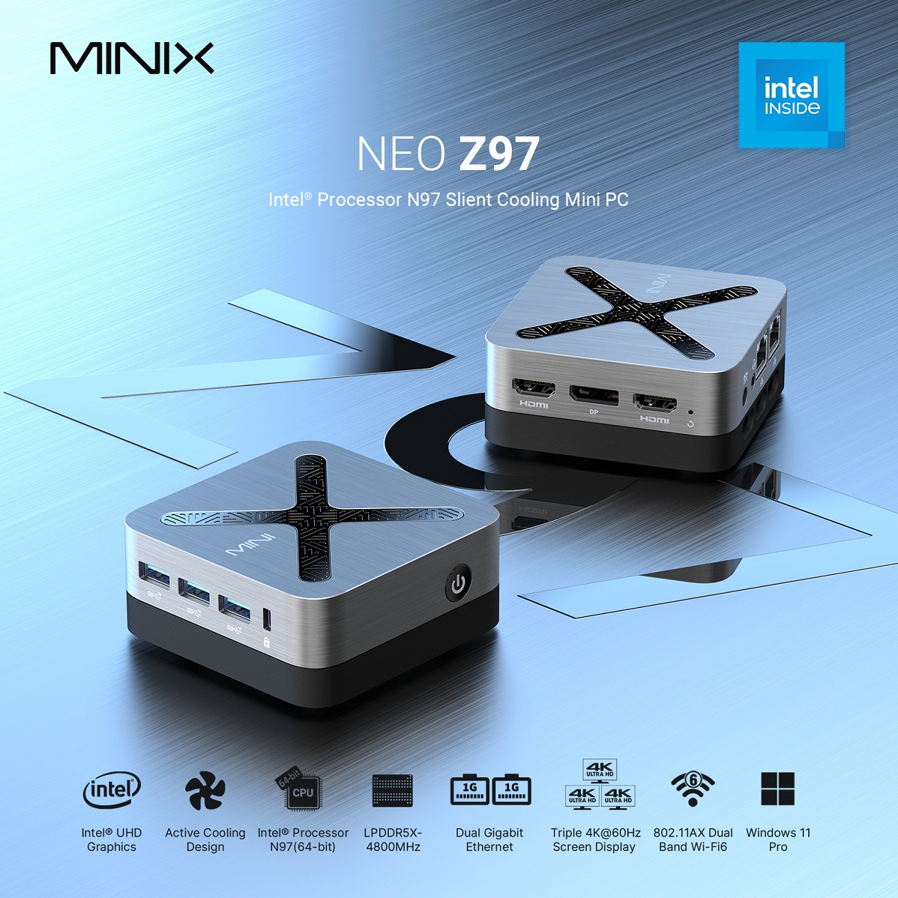 MINIX Z97 Intel Alder Lake mini PC, 12GB 512GB SSD Dual LAN, Tiny