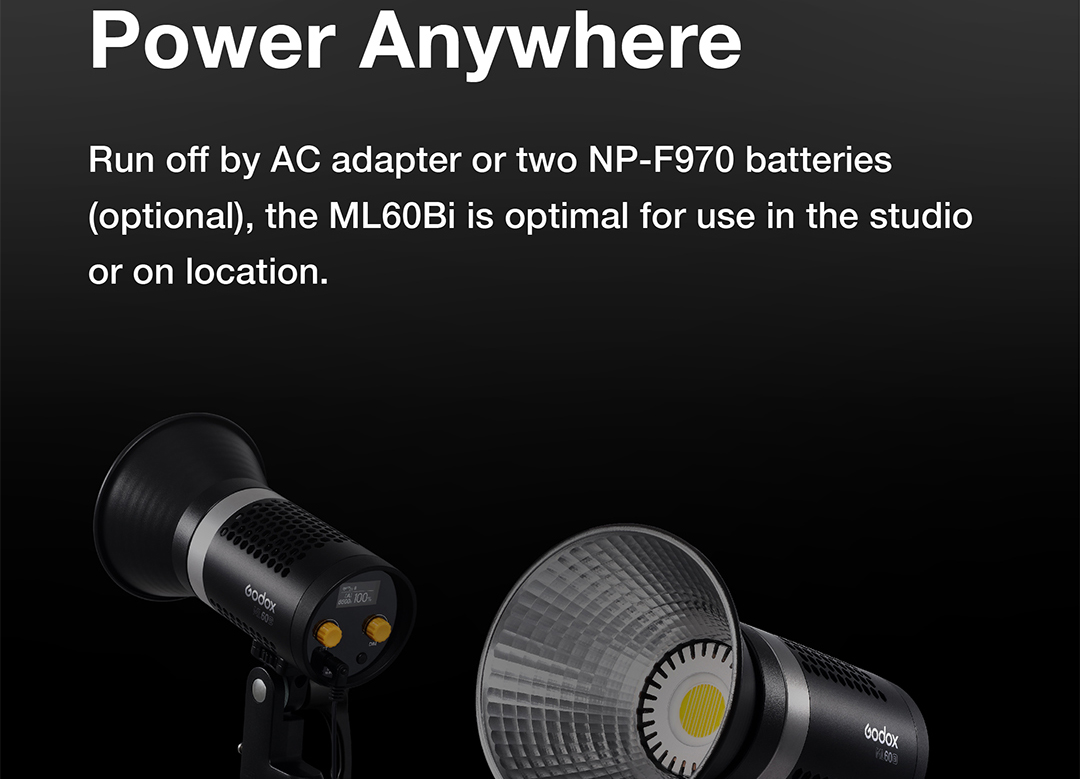 Godox ML60Bi 60W Bi-Color 2800-6500K Led video Light RGB Silent