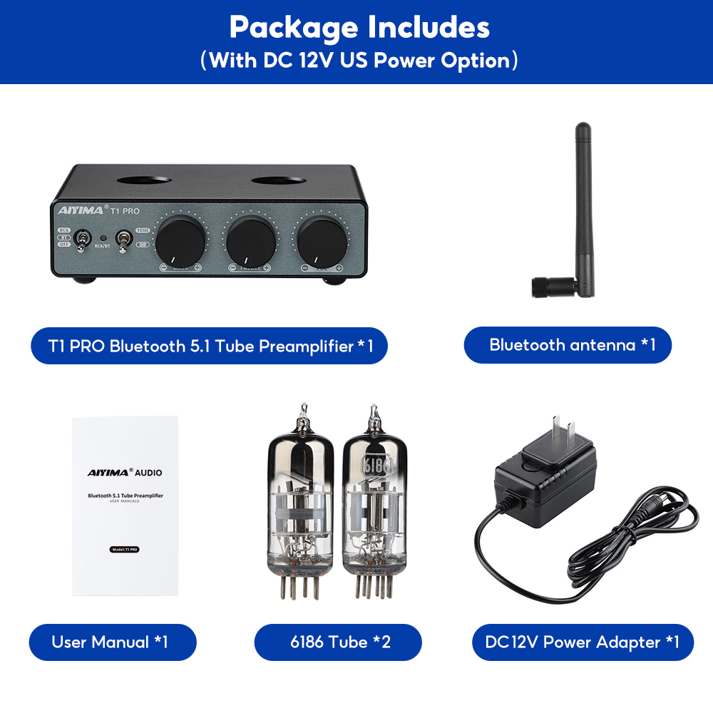 AIYIMA T1 PRO 真空管プリアンプ真空プリアンプ Bluetooth 5.1 QCC3040