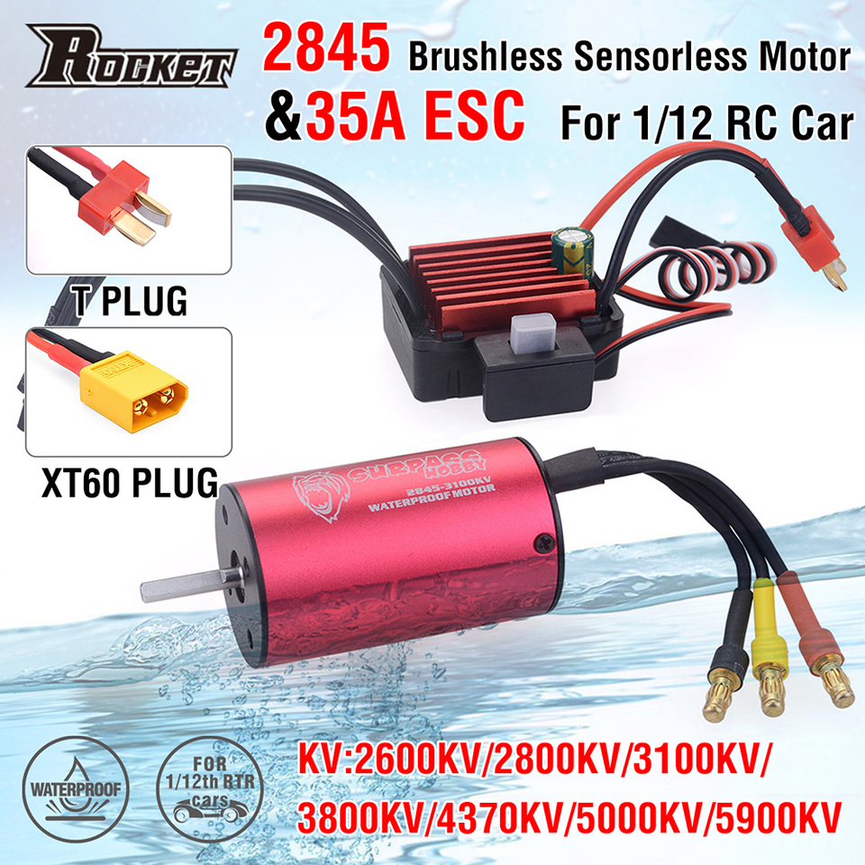 SURPASSHOBBY 2845 5900KV Waterproof Brushless Motor w/35A ESC Car