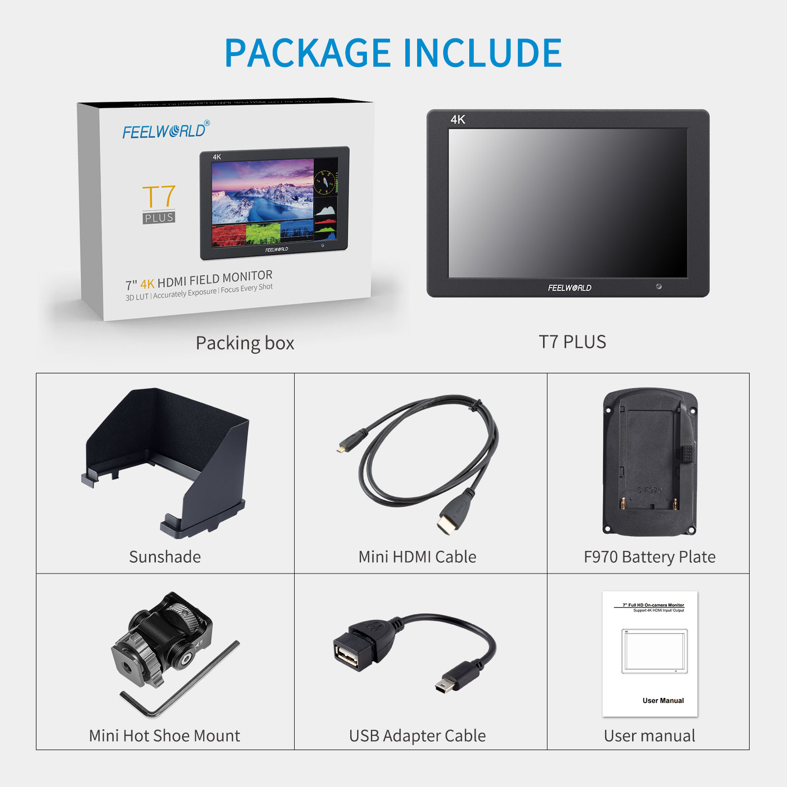 Feelworld T7 PLUS V2 7 Inch 3D LUT On Camera Field DSLR Monitor 4K