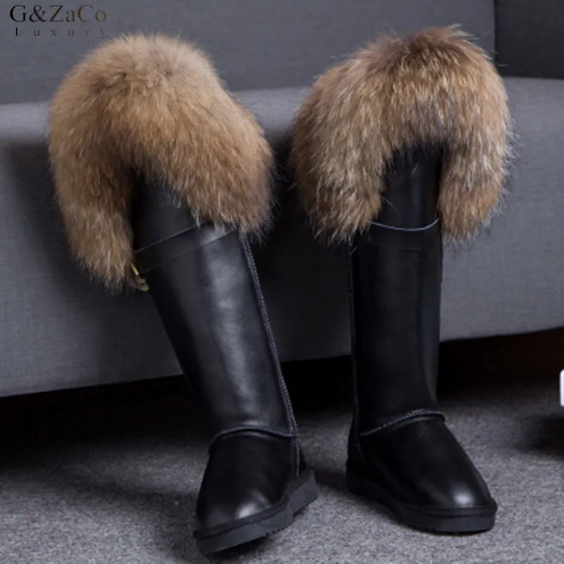 G&Zaco Luxury Genuine Leather Snow Boots Winter Natural Fox Fur