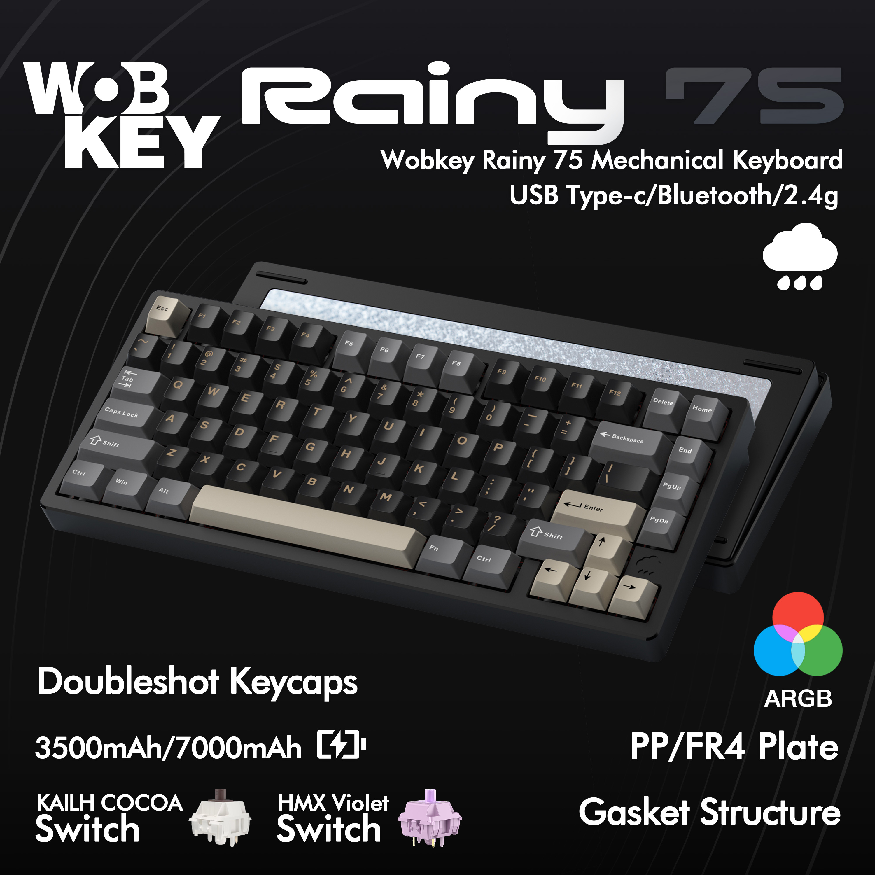 WOBKEY WOB Rainy75 メカニカルキーボード 75% RGB ホットスワップ対応