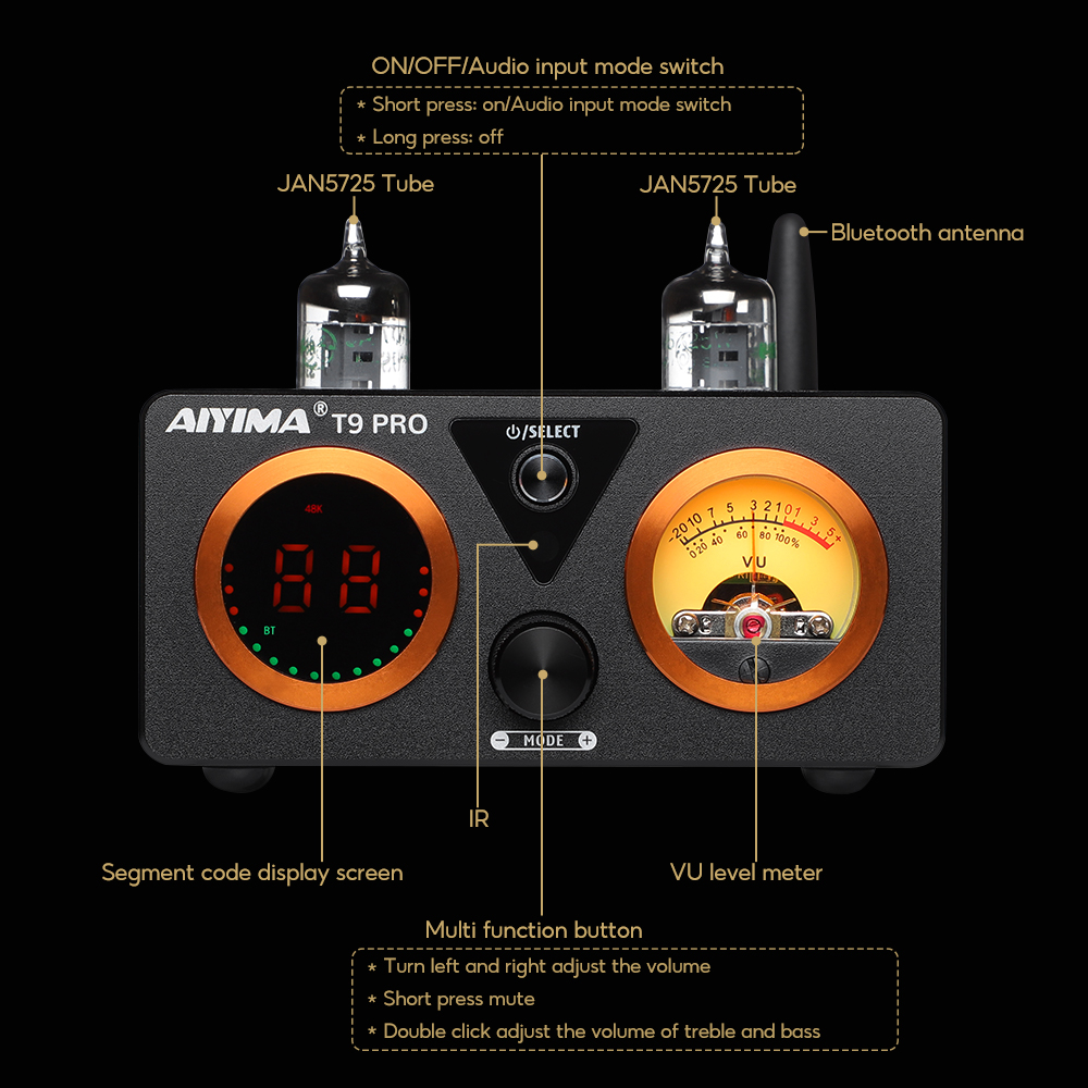 AIYIMA オーディオ T9 プロステレオ真空管アンプ Bluetooth 5.1