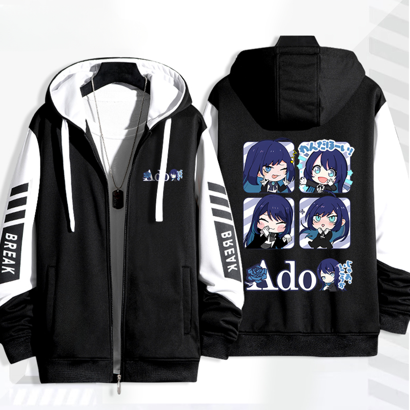 Singer Ado Cartoon Print Zip Up Hoodie Women Men Harajuku