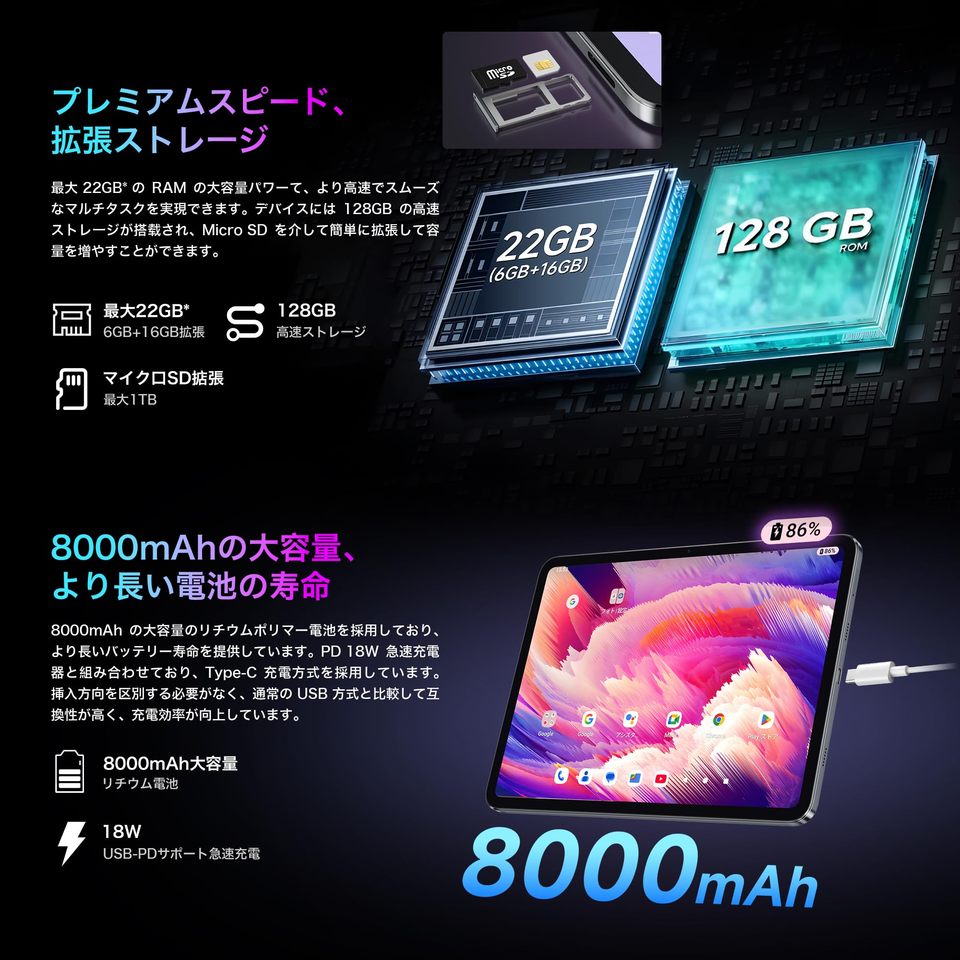 Bmax i12 Power 11.4 インチ タブレット 2.4K高解像度 90Hz