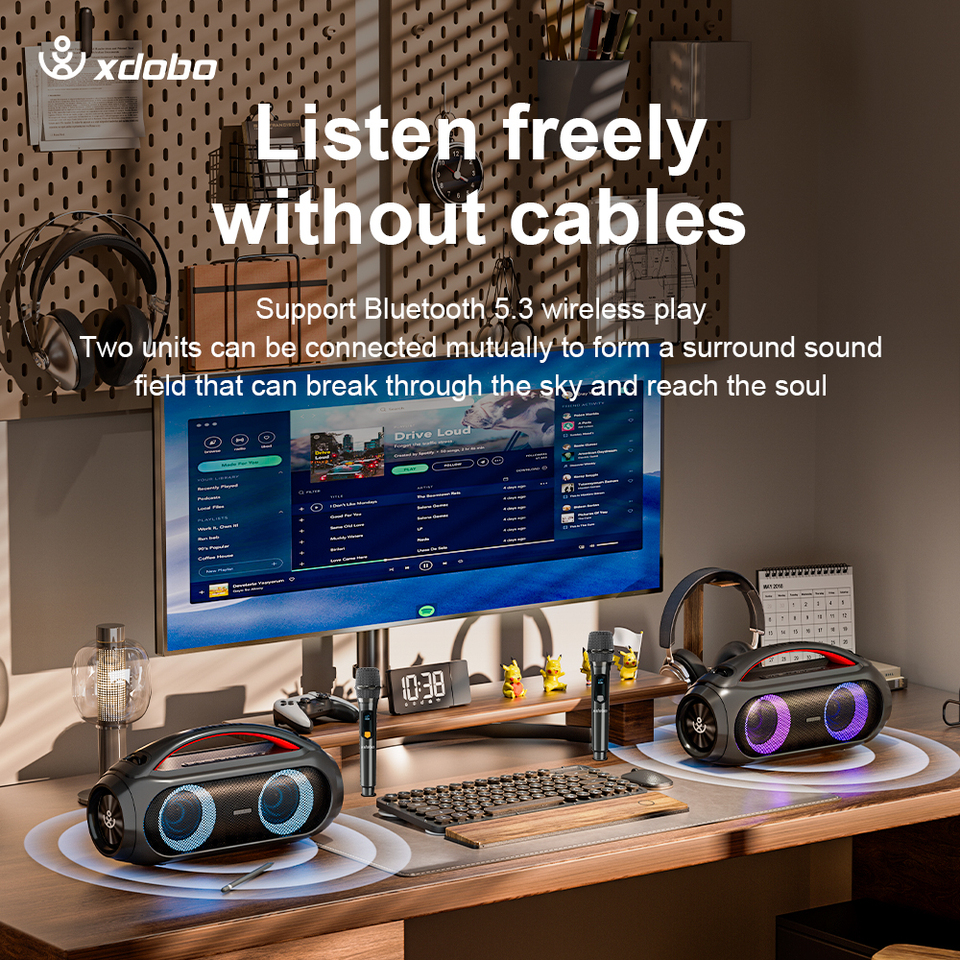 ポータブルBluetoothスピーカーXDOBO-VIBE plus,ワイヤレス,サブ