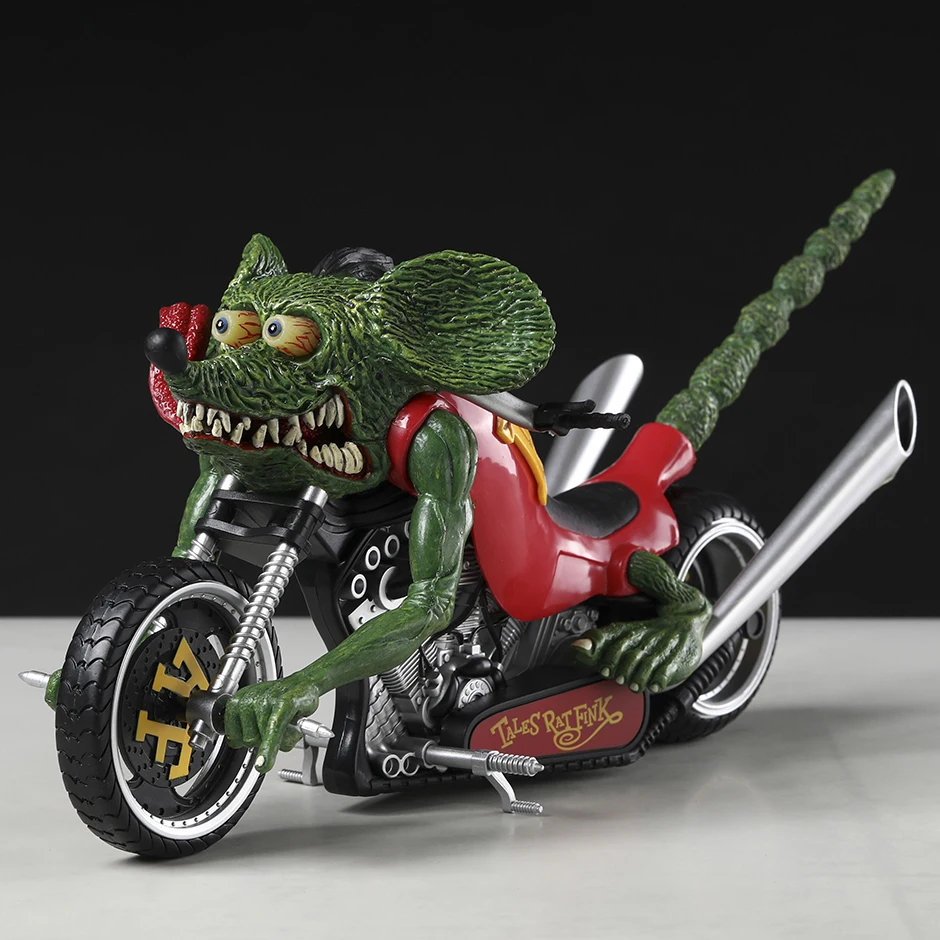 Rat Fink Crazy Mouse Motorcycle Action Figure Model Doll Toy