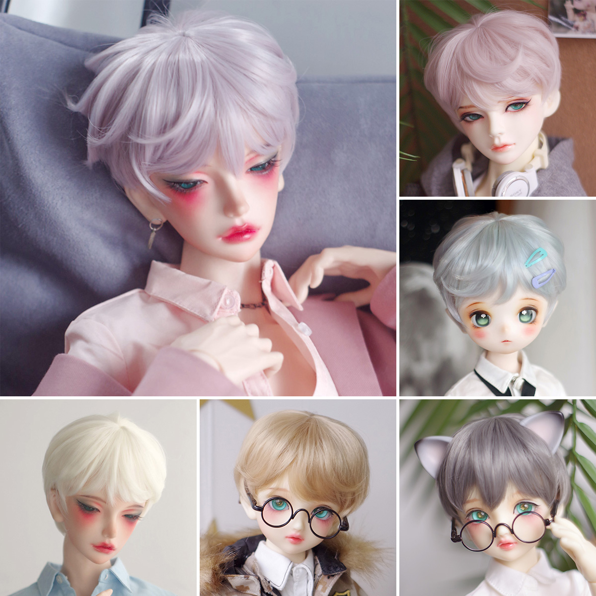 MiuCat BJD ドールウィッグ 1/6 1/4 1/3 高温繊維 グレーピンク