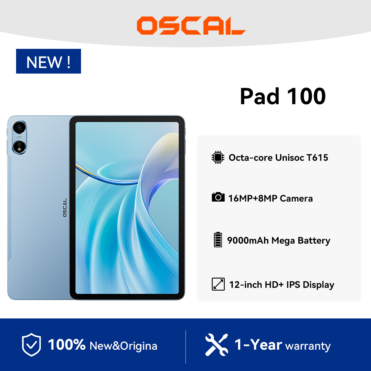 OSCAL Pad 100 Tablet Android 15, 12inch 2K Display T615 Octa Core