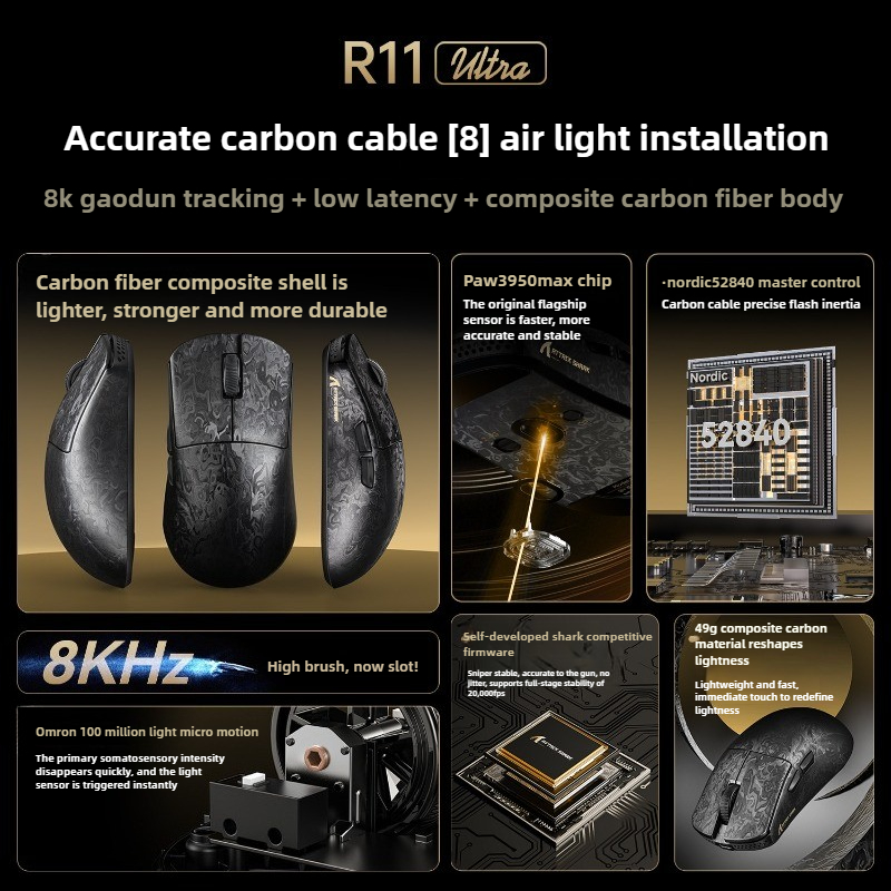 Attack Shark R11 ウルトラカーボンファイバー 8K ワイヤレスマウス