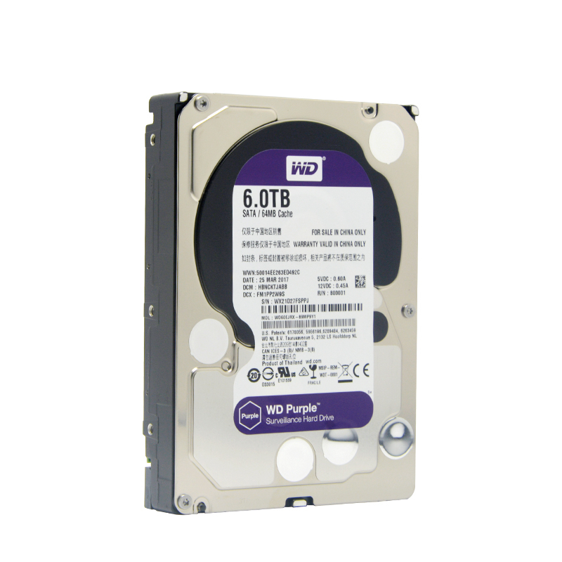 WD Purple 6TB HDD 監視用内蔵ハードドライブディスク 3.5インチ 64MB