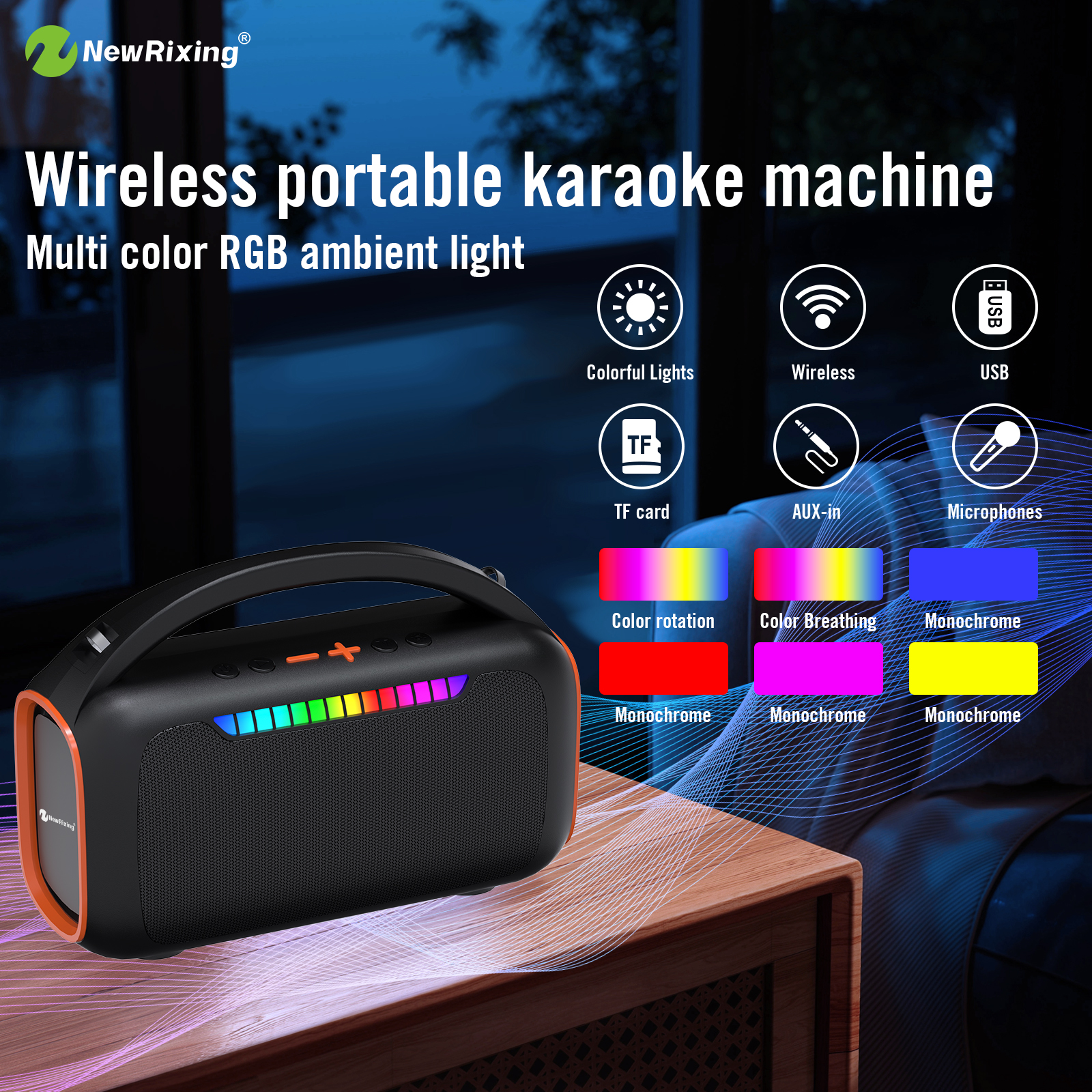 NewRixing 30W Bluetooth Speaker with 2 Mics,Karaoke Machine