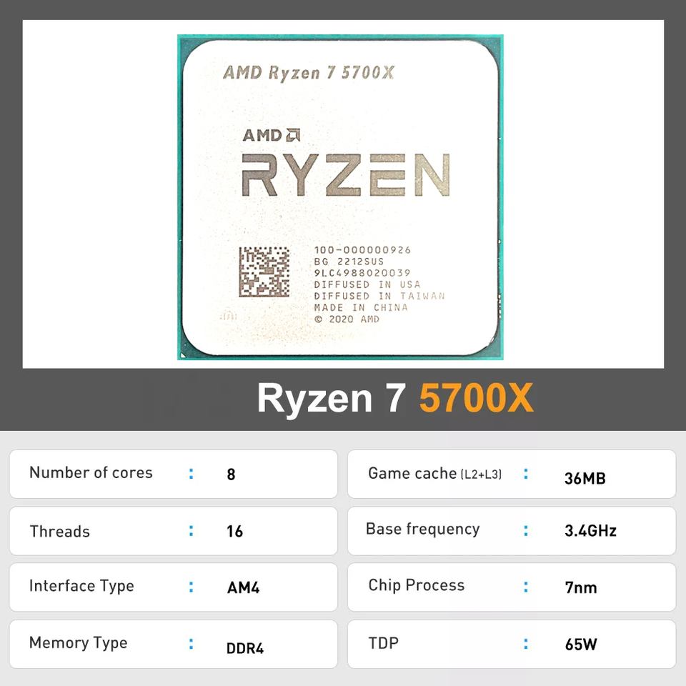 AMD Ryzen 7 5700X R7 5700X 3.4GHz 8-Core 16-Thread CPU Processor