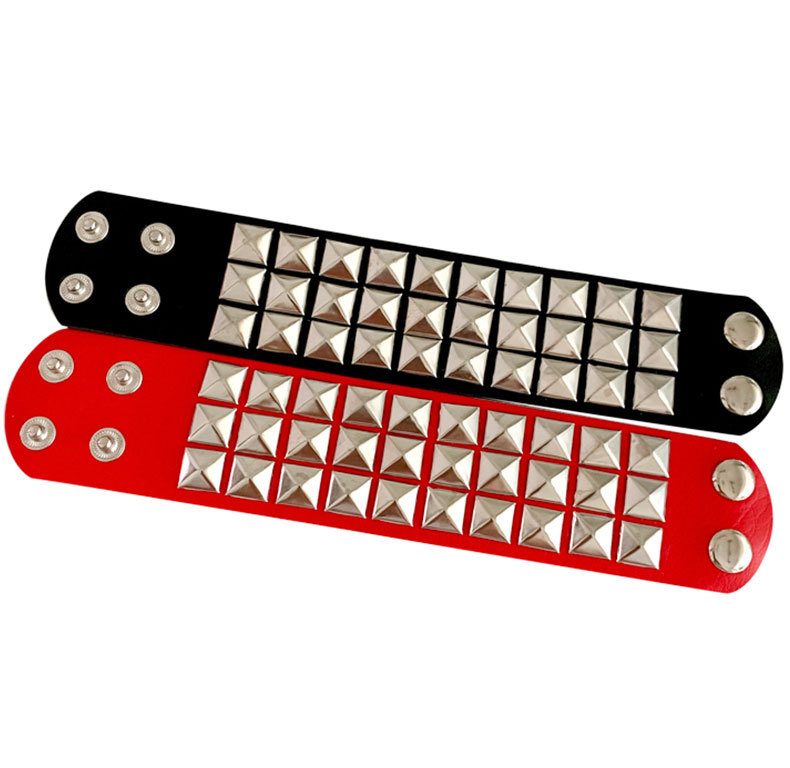 New Unique 3 Row Cuspidal Spikes Rivet Stud Wide Cuff Leather Punk