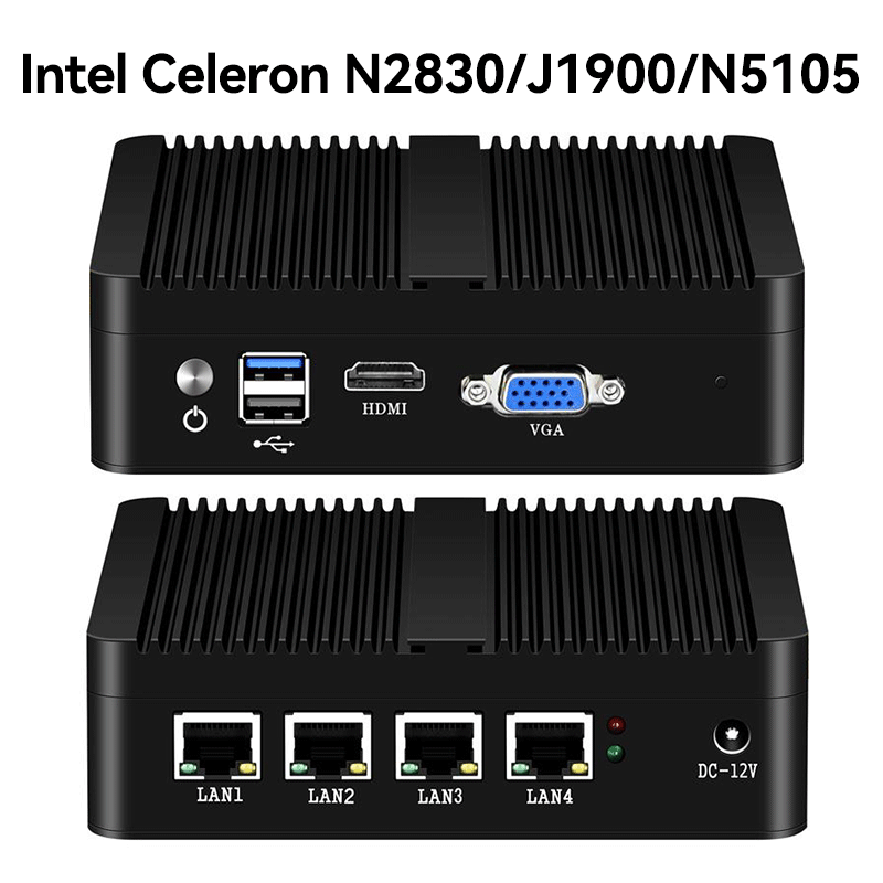 XCY Fanless Mini PC intel N150 J4125 J6412 J1900 N2830 N5105 4x