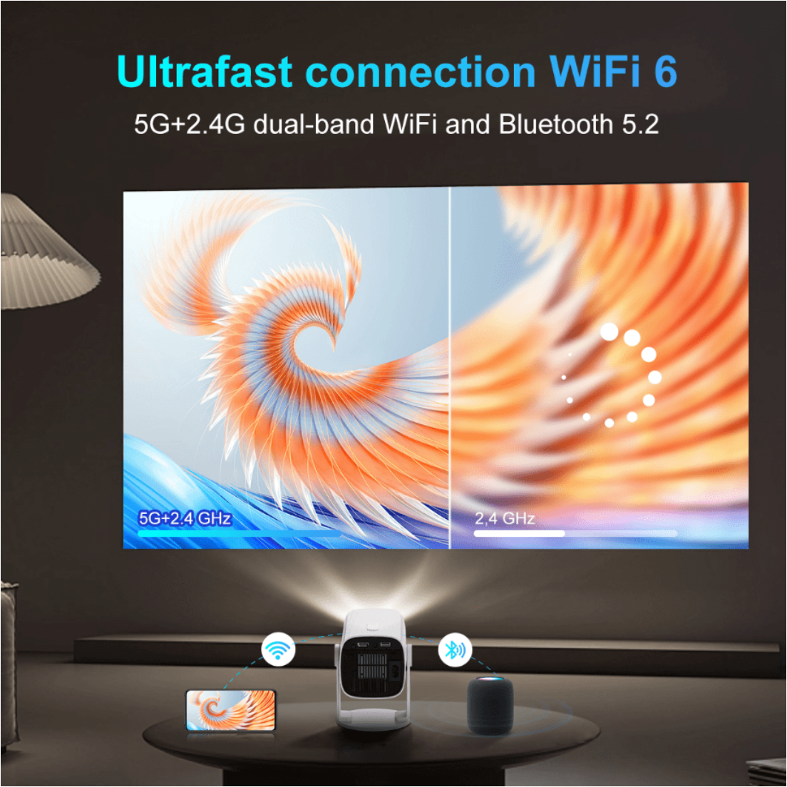 K2N Mini Projector 4K Supported Portable with 270° Rotatable Auto