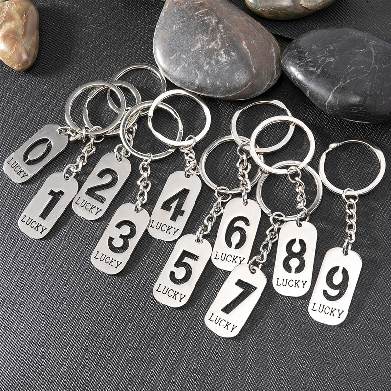 Lucky Number 0-9 Keychain Stainless Steel Numerals Pendant Metal