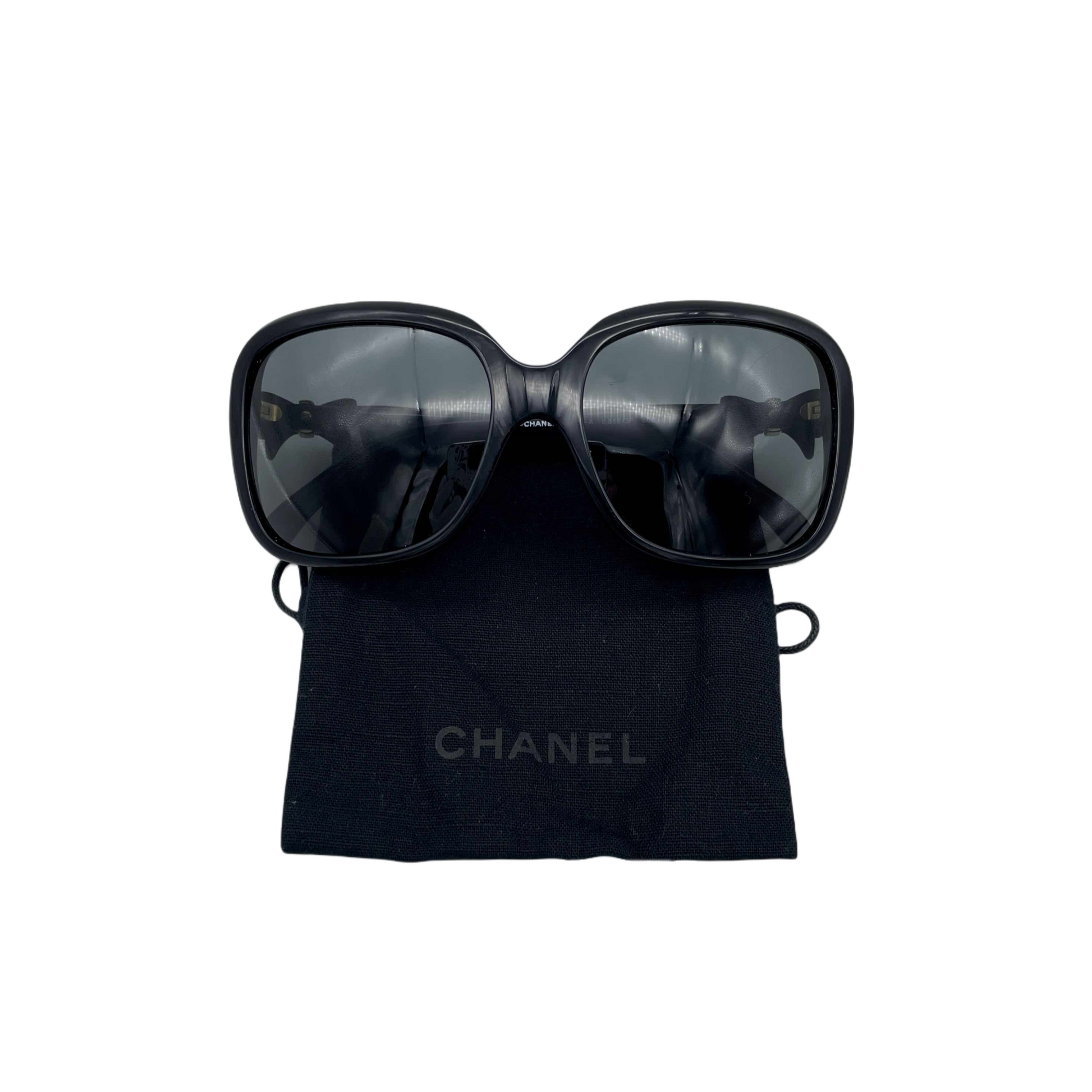 CHANEL 5171-A Bow Detail Square Sunglasses Black & Gold – Afar
