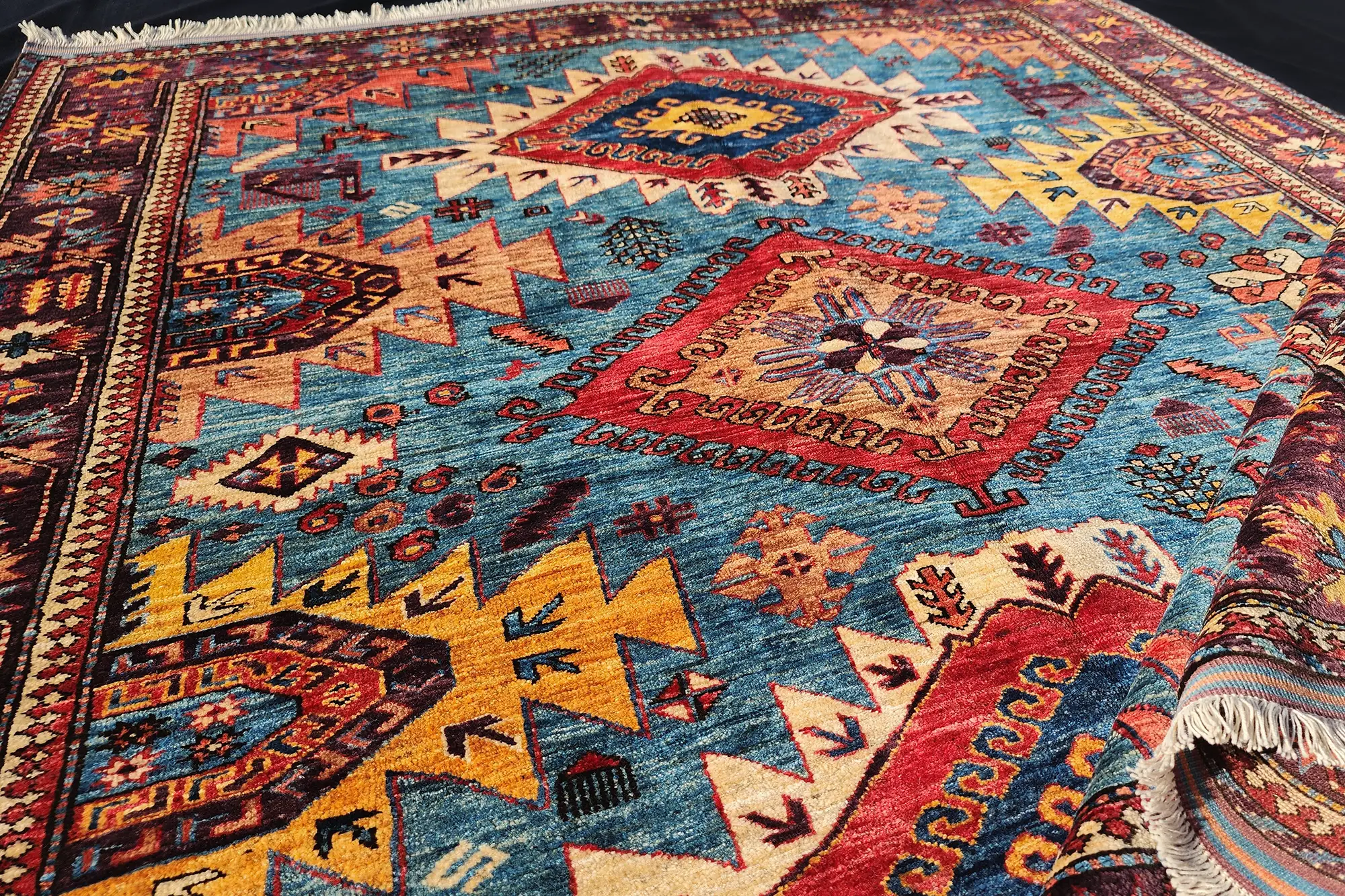 6x7 Blue Baluch Hand-knotted Wool Rug | Afghanu.com