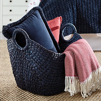 Lula Hyacinth Basket with Natural Texture & Navy Finish