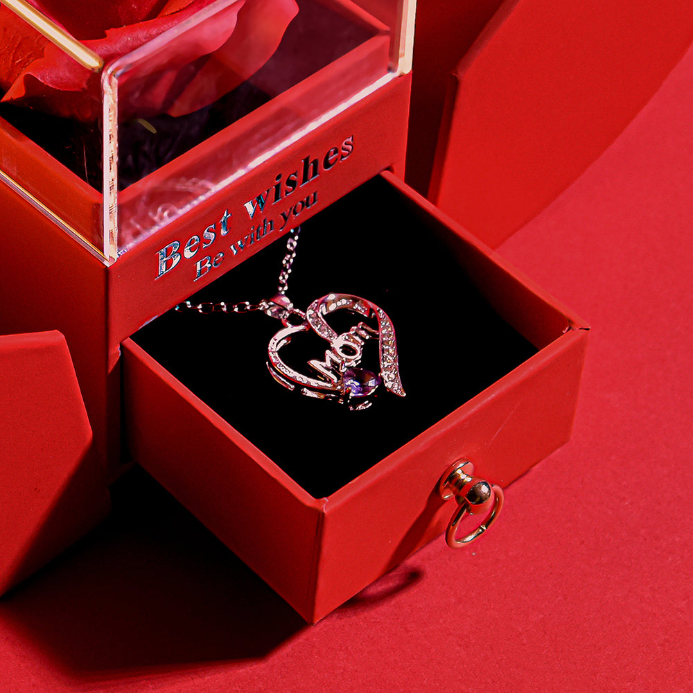 Love U Mom Necklace Forever Rose Apple Jewelry Box Mother's Day