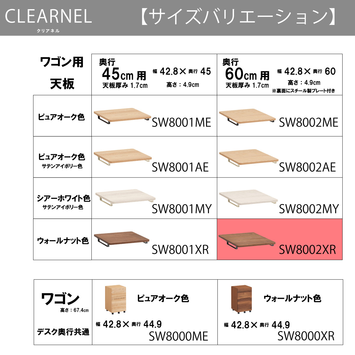 カリモク ワゴン用天板 奥行60cm用 SW8002XR ウォールナット材