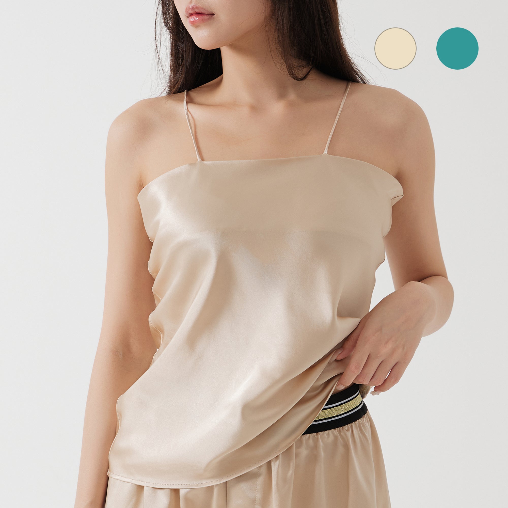 AILYサテンシルクキャミソールB (ライトゴールド/ピーコックブルー