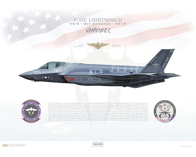 Aircraft profile print of F-35C Lightning II VX-9 Vampires Det