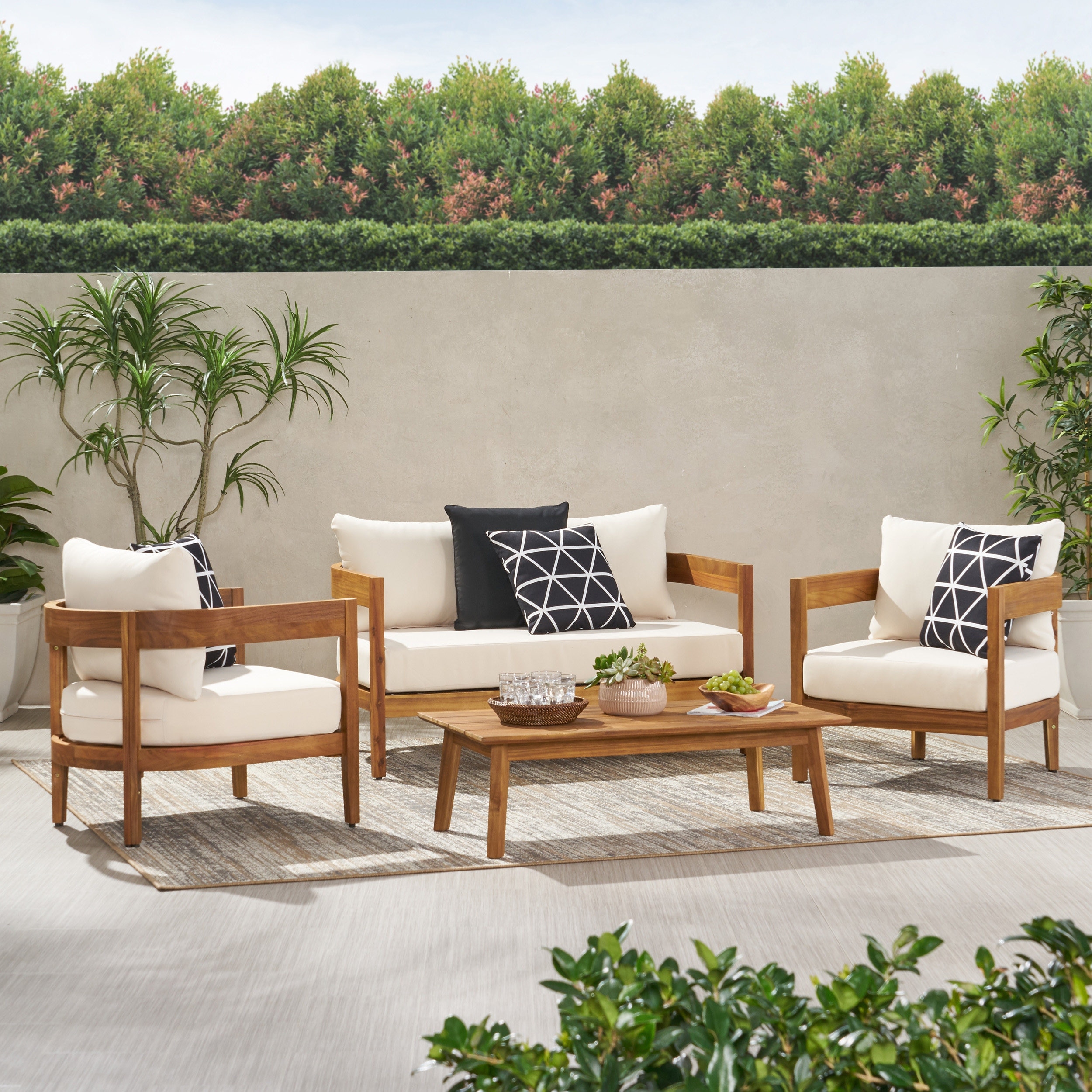 Brooklyn Outdoor Acacia Wood 4 Seater Chat Set with Cushions by